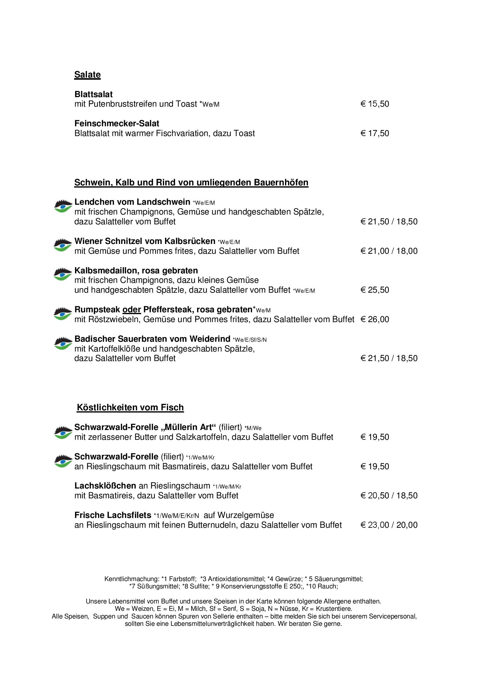 Speisekarte (Montag - Samstag)