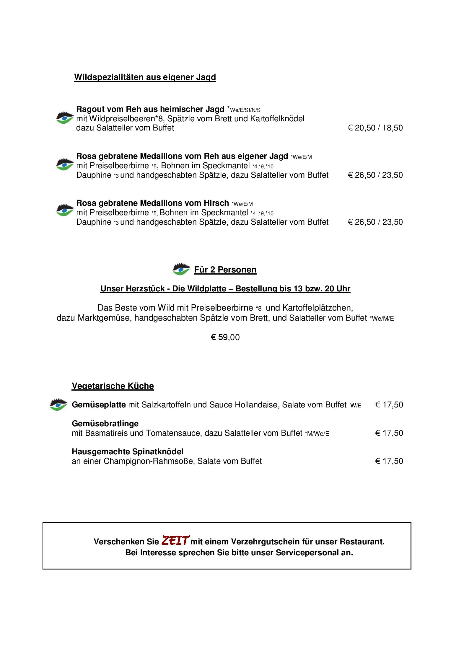 Speisekarte (Montag - Samstag)