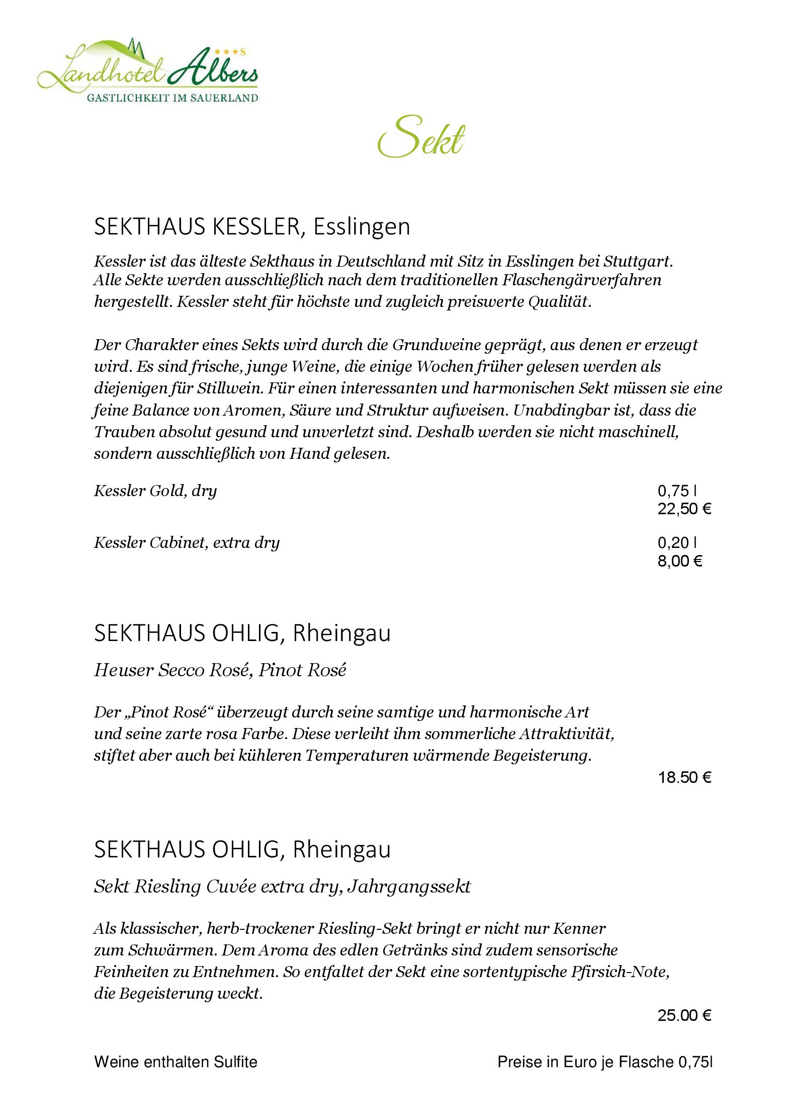 Weinkarte Flaschenweine