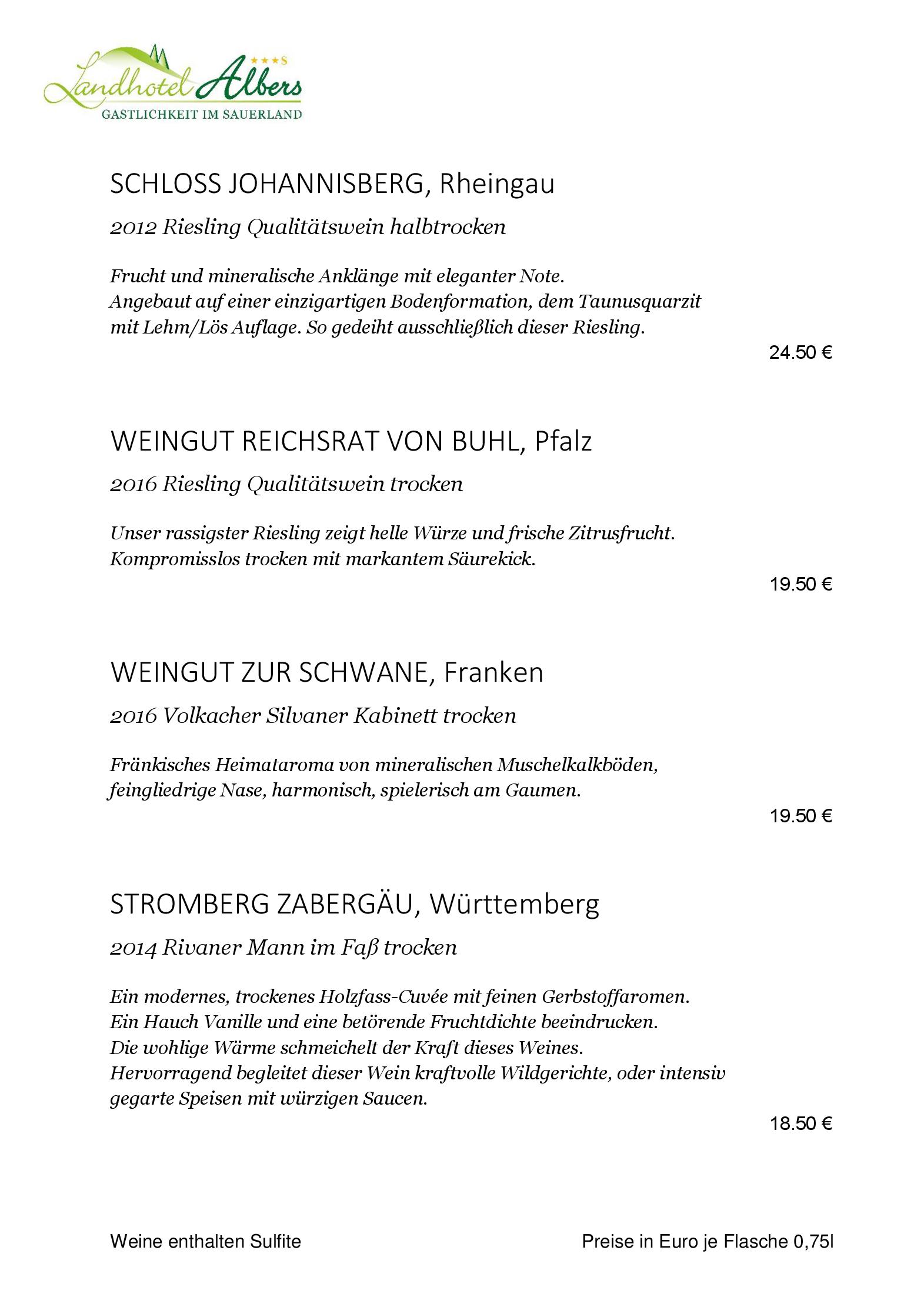 Weinkarte Flaschenweine