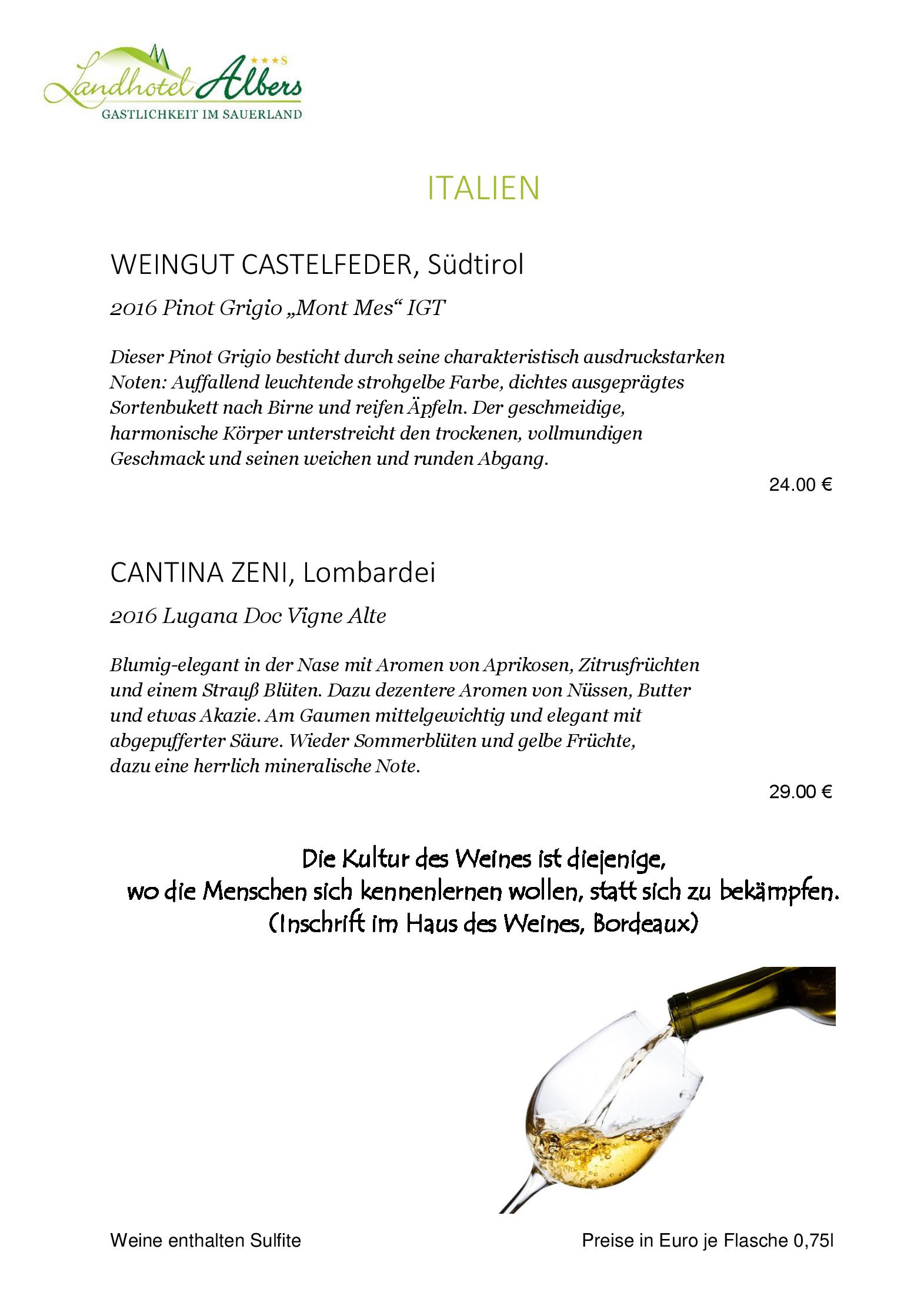 Weinkarte Flaschenweine