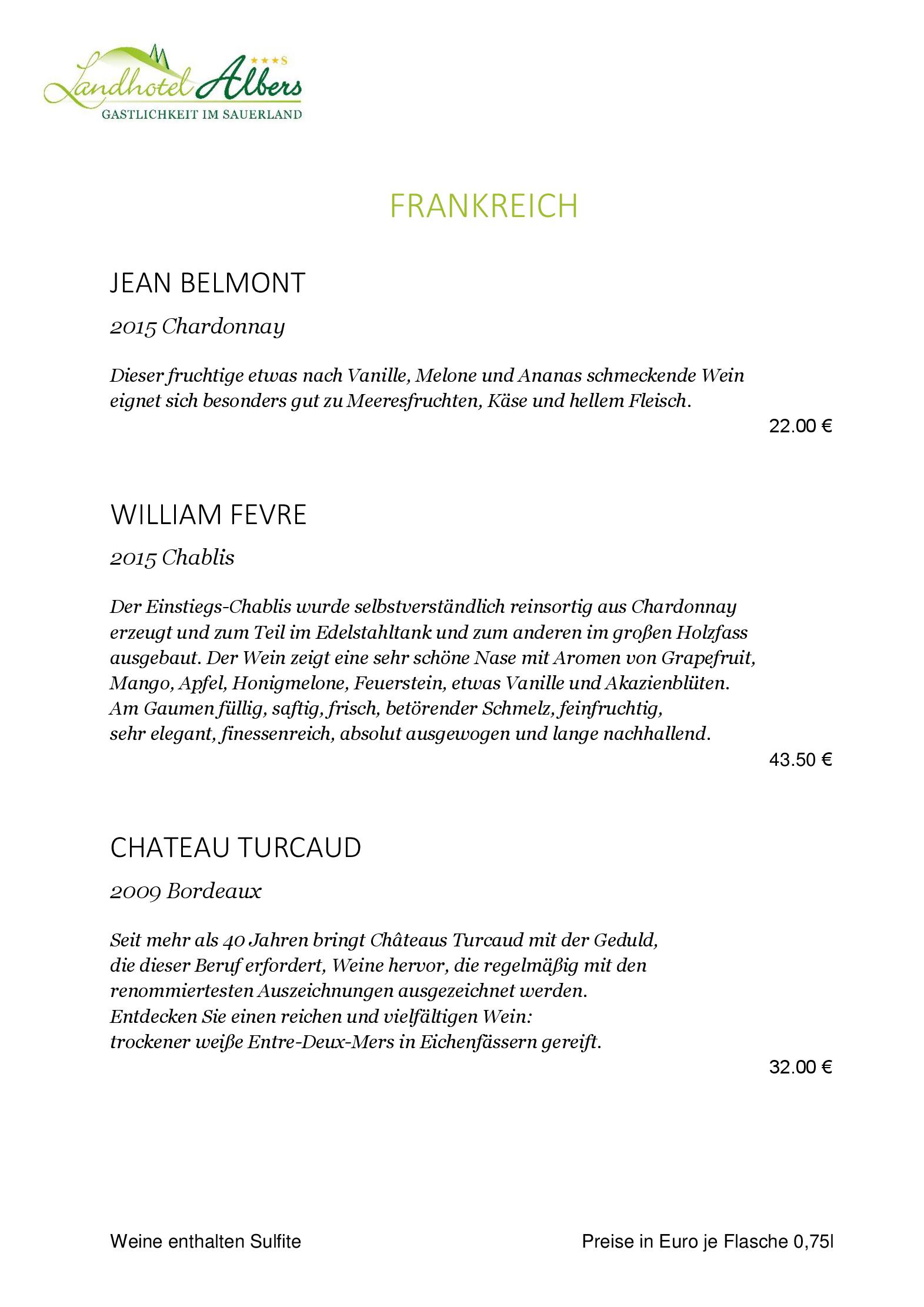Weinkarte Flaschenweine