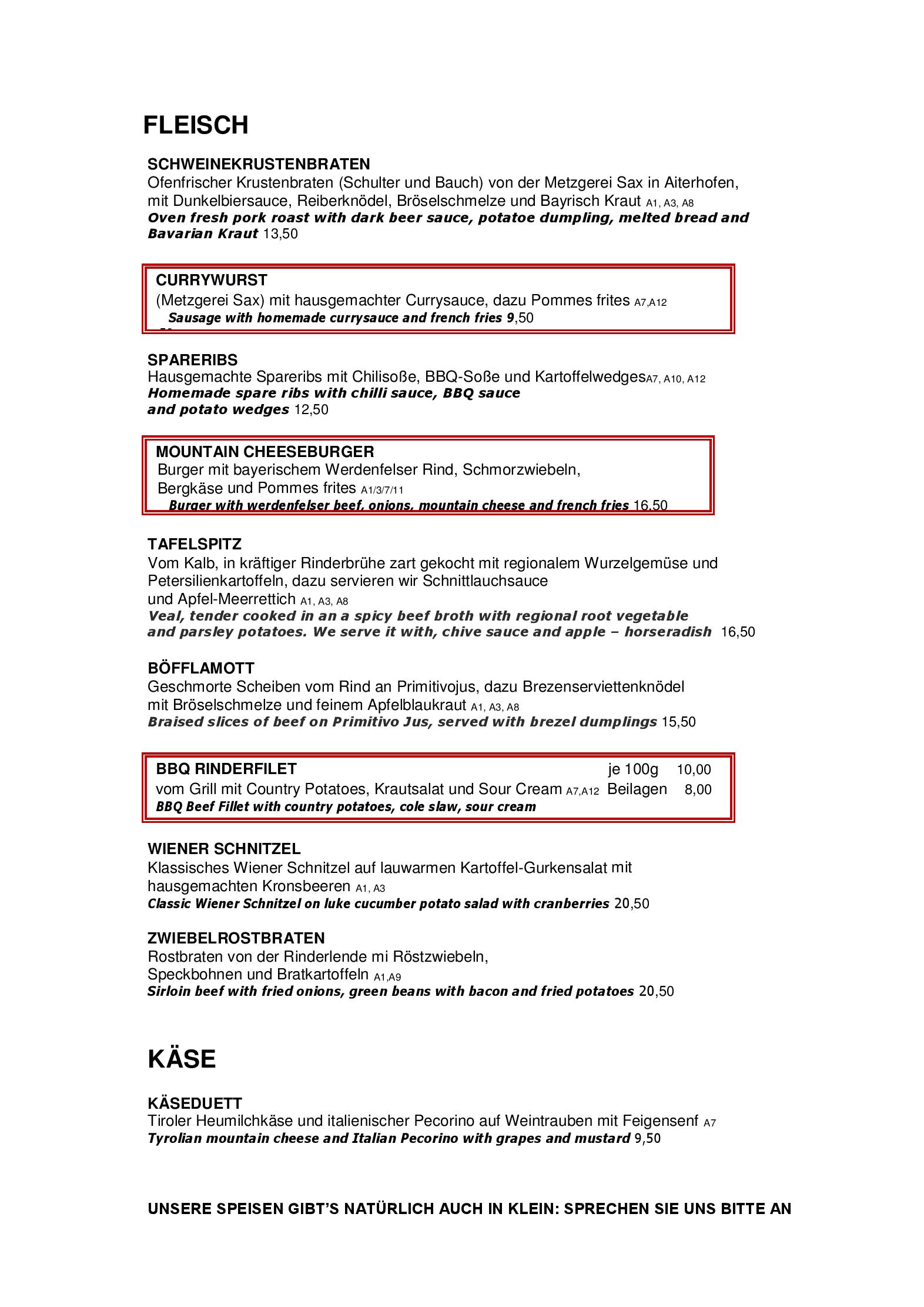 Speisekarte