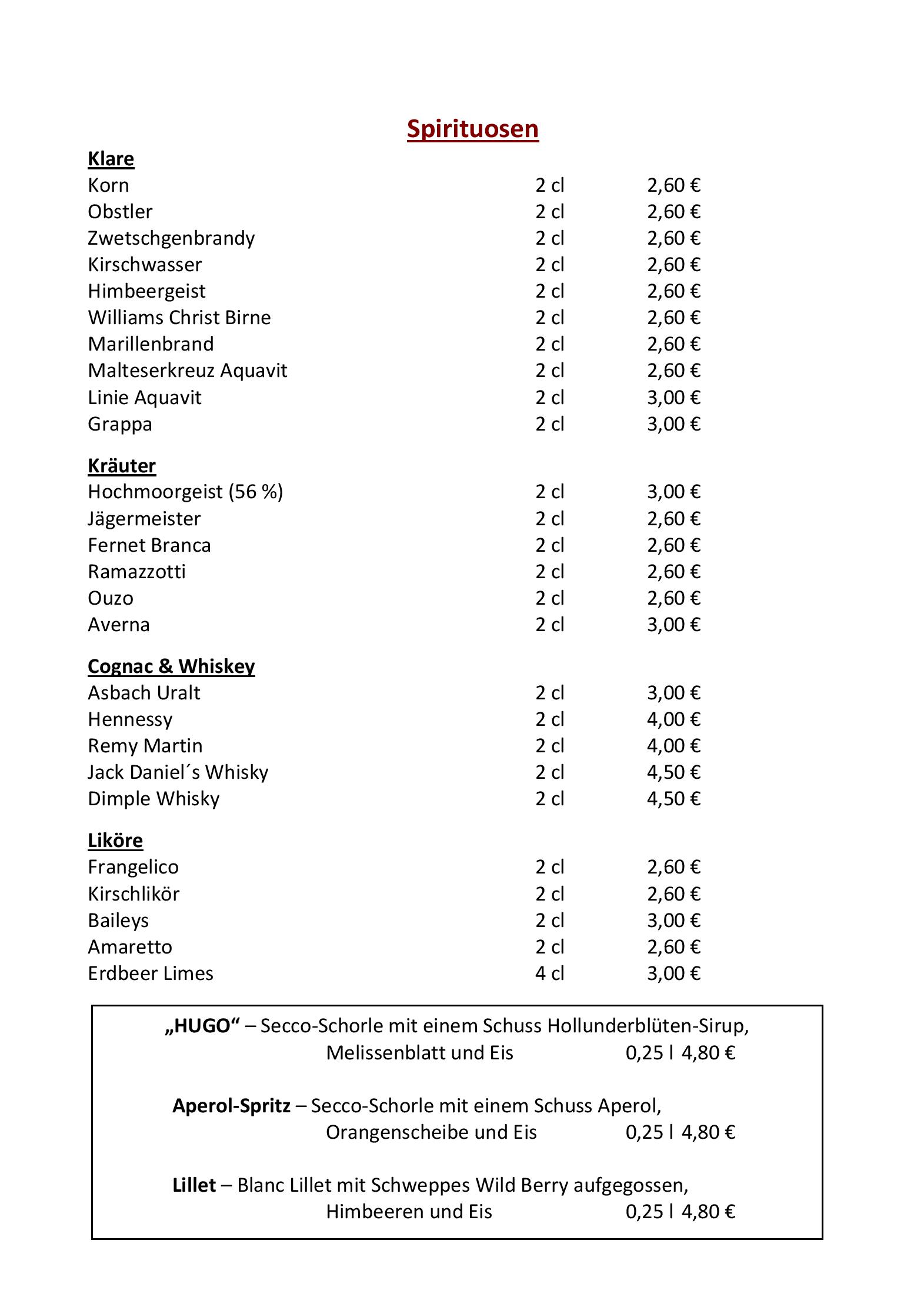 Speisekarte