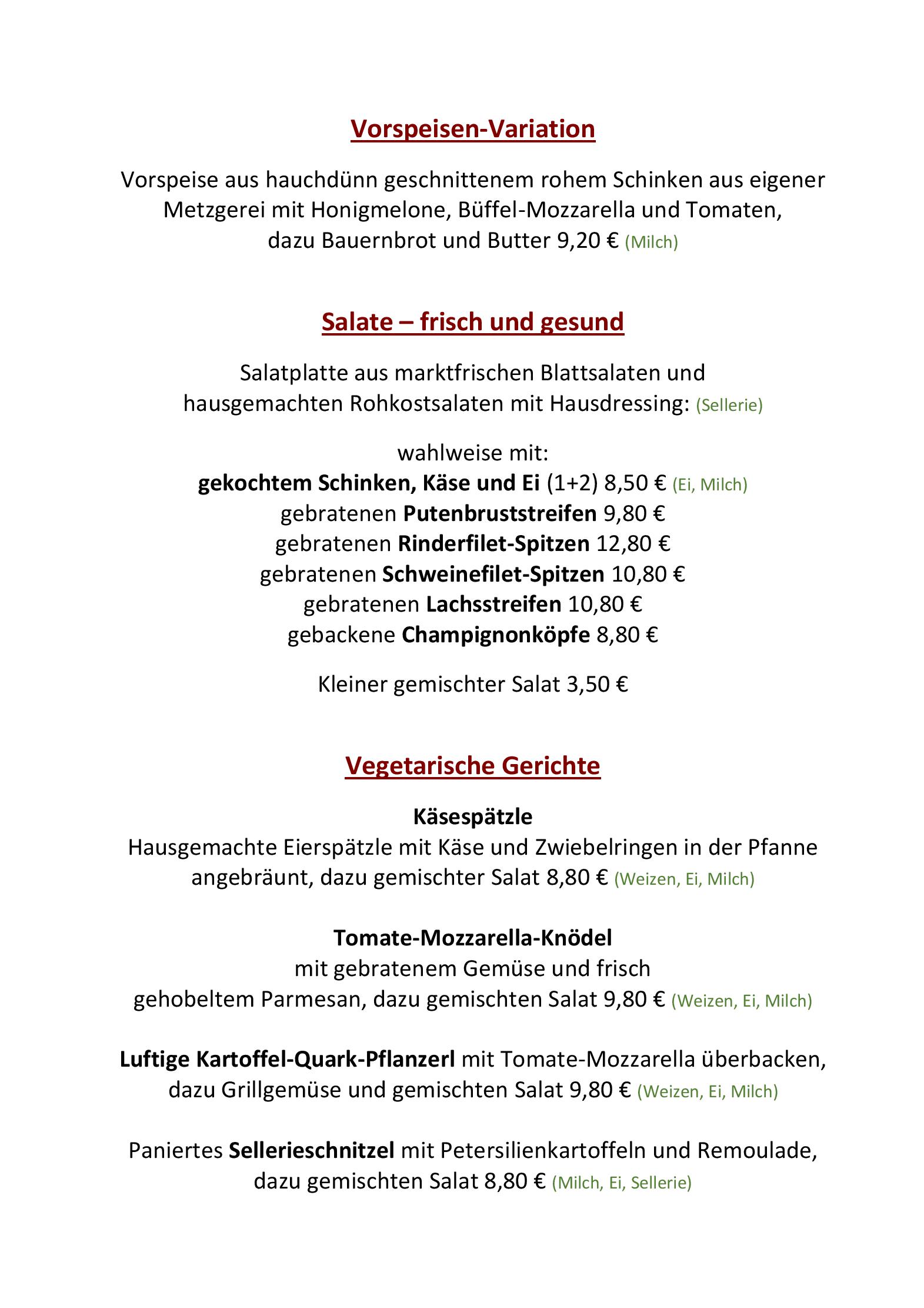 Speisekarte