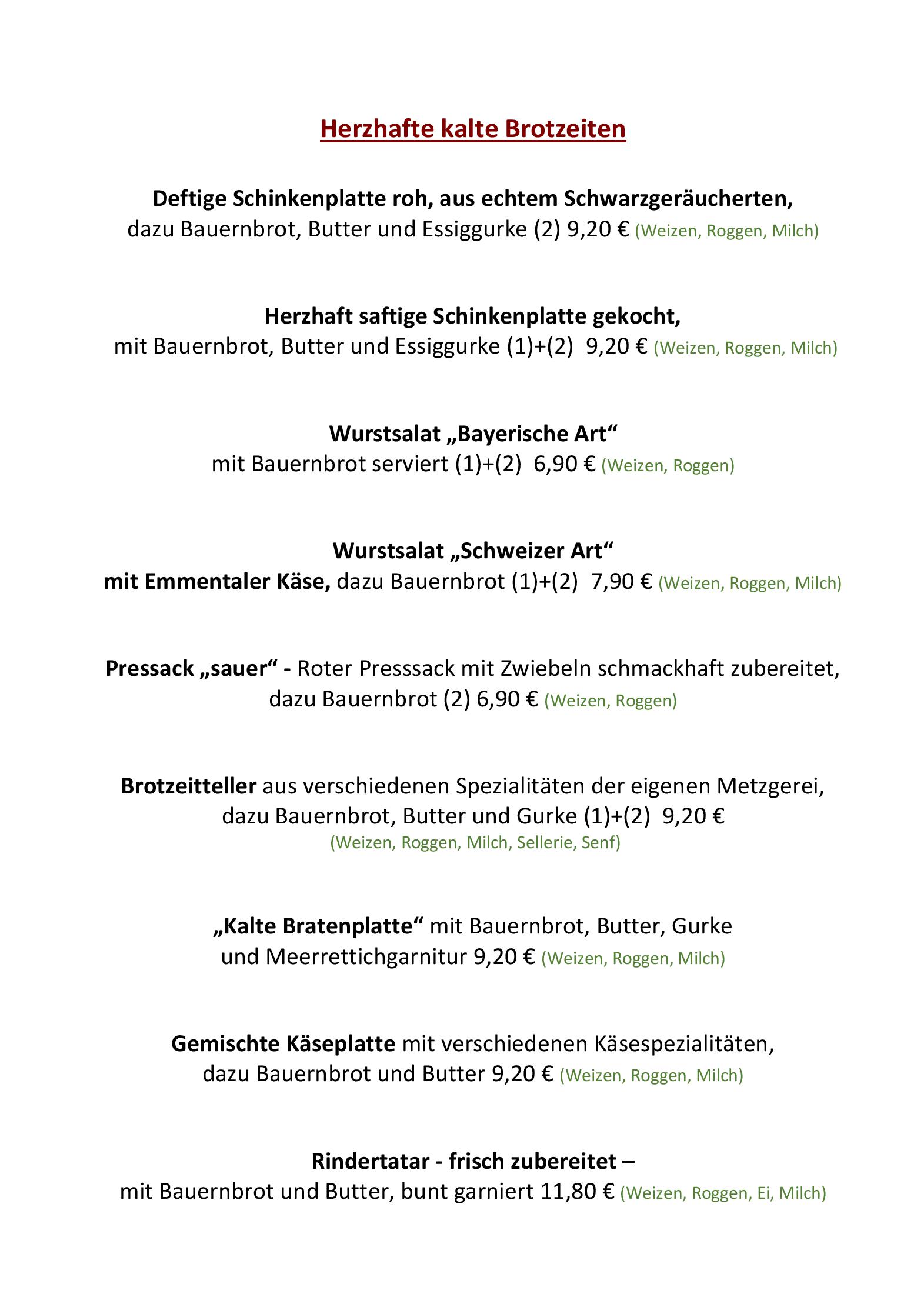 Speisekarte