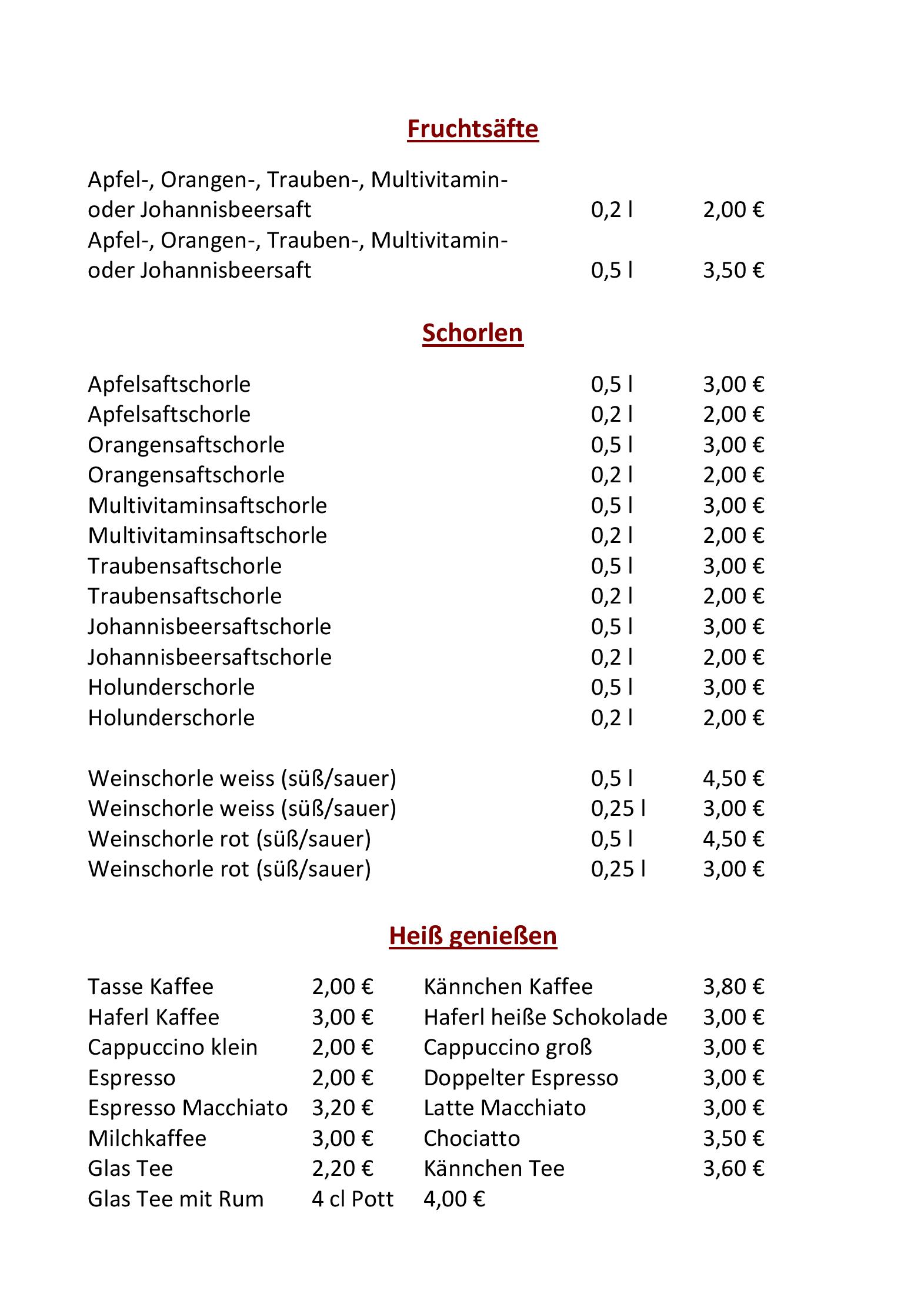 Speisekarte
