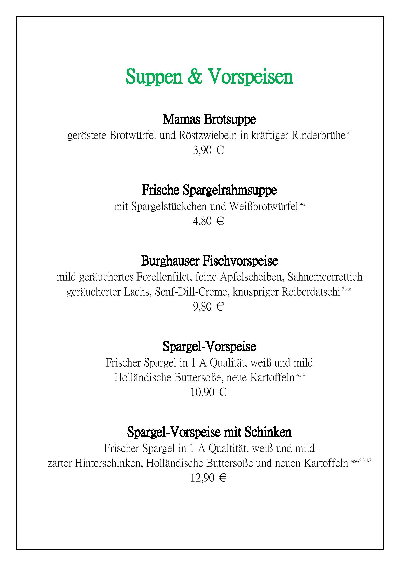 Speisekarte