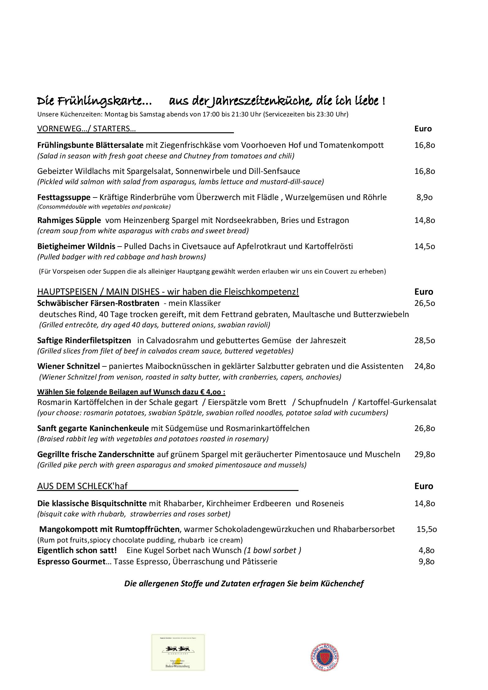 Speisekarte