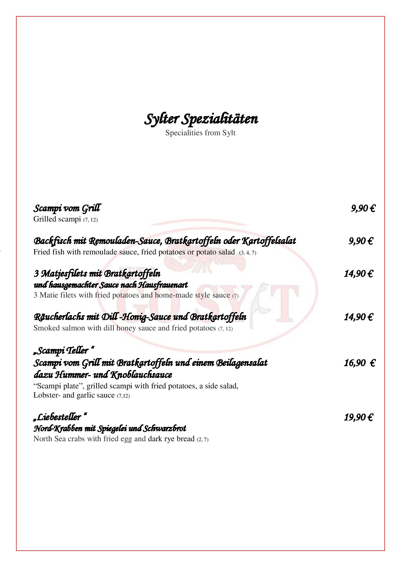 Speisekarte