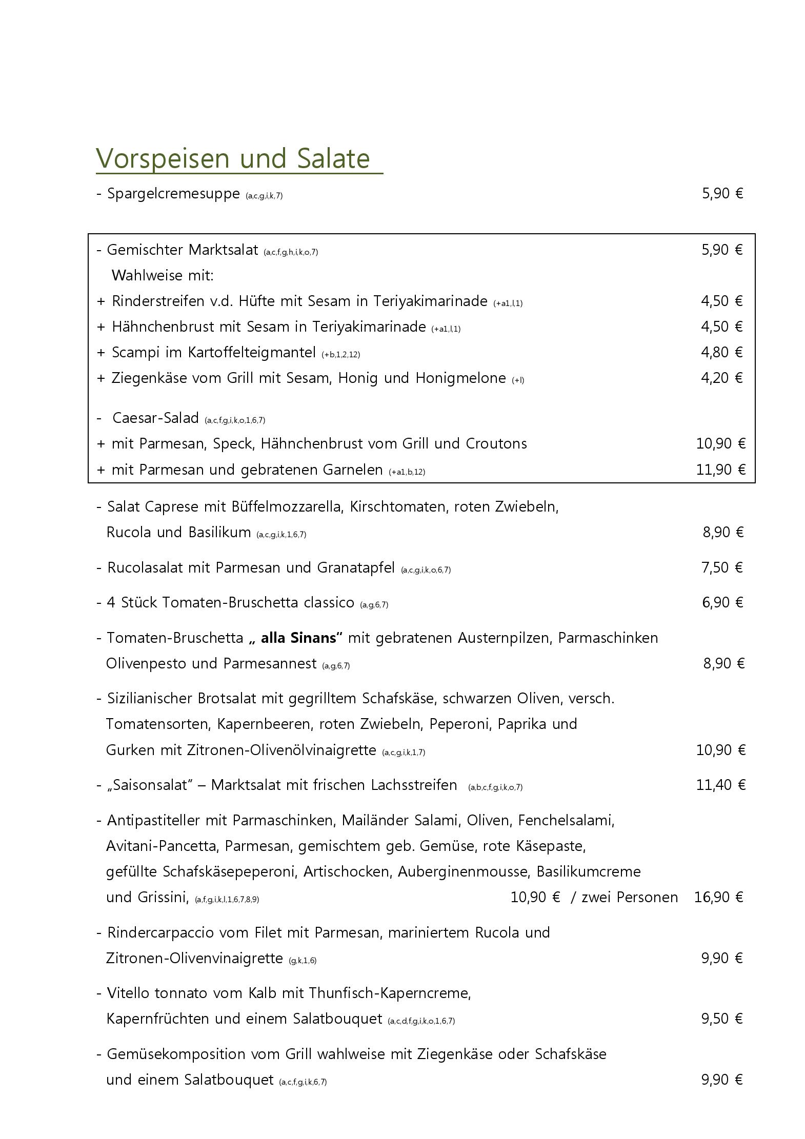 Speisekarte