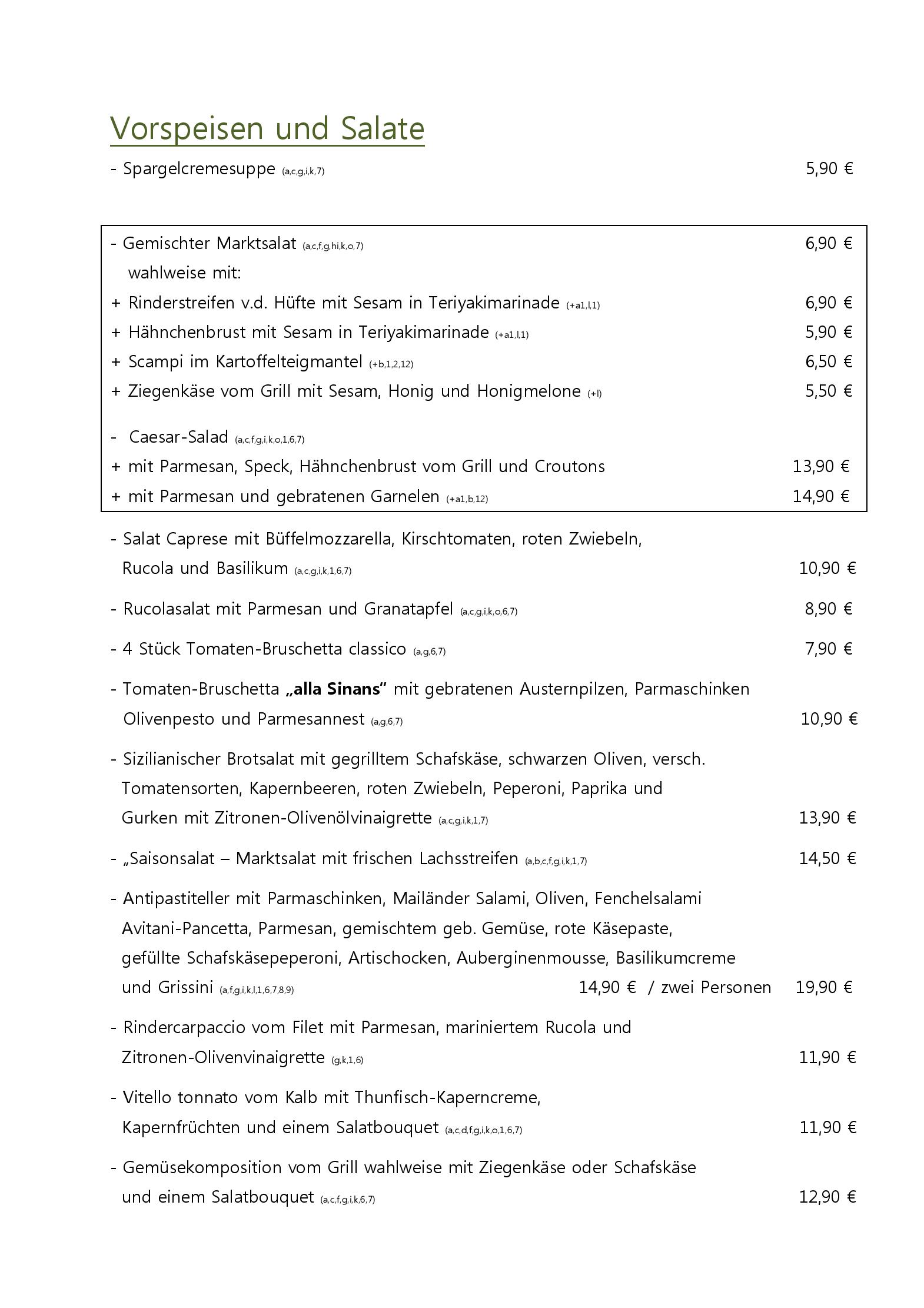 Speisekarte