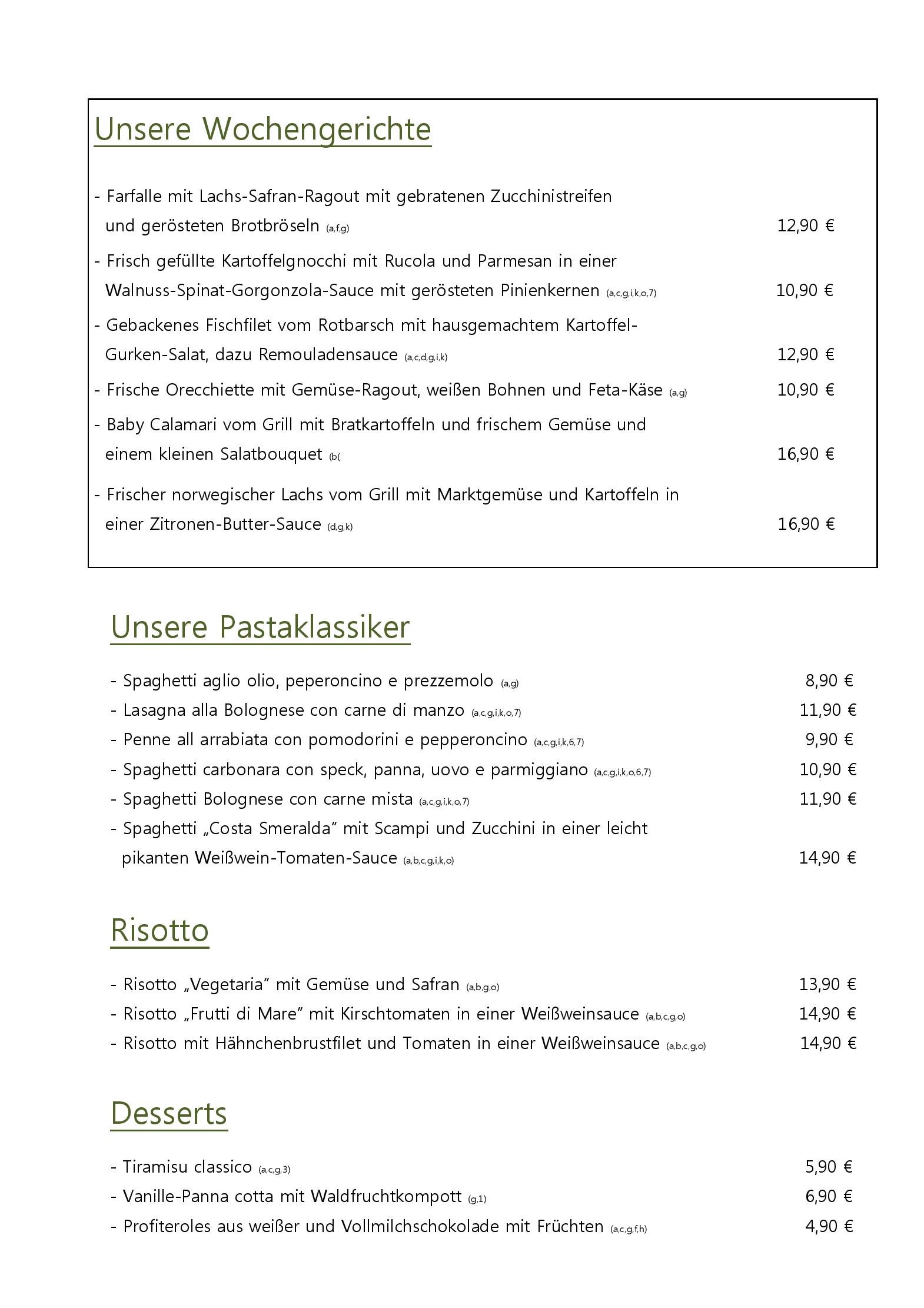 Speisekarte