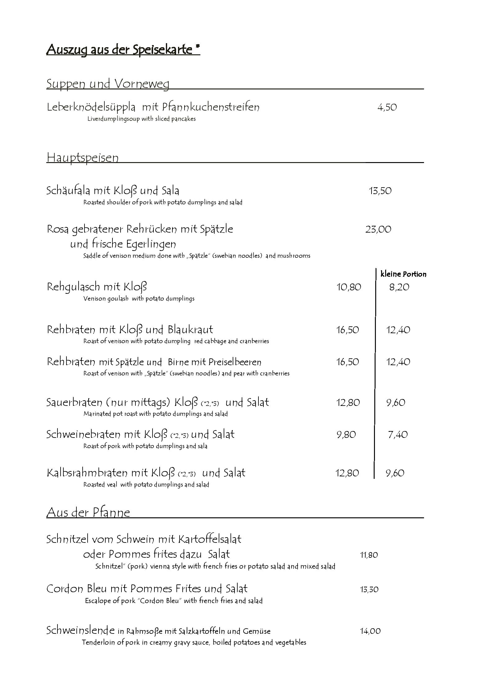 Speisekarte