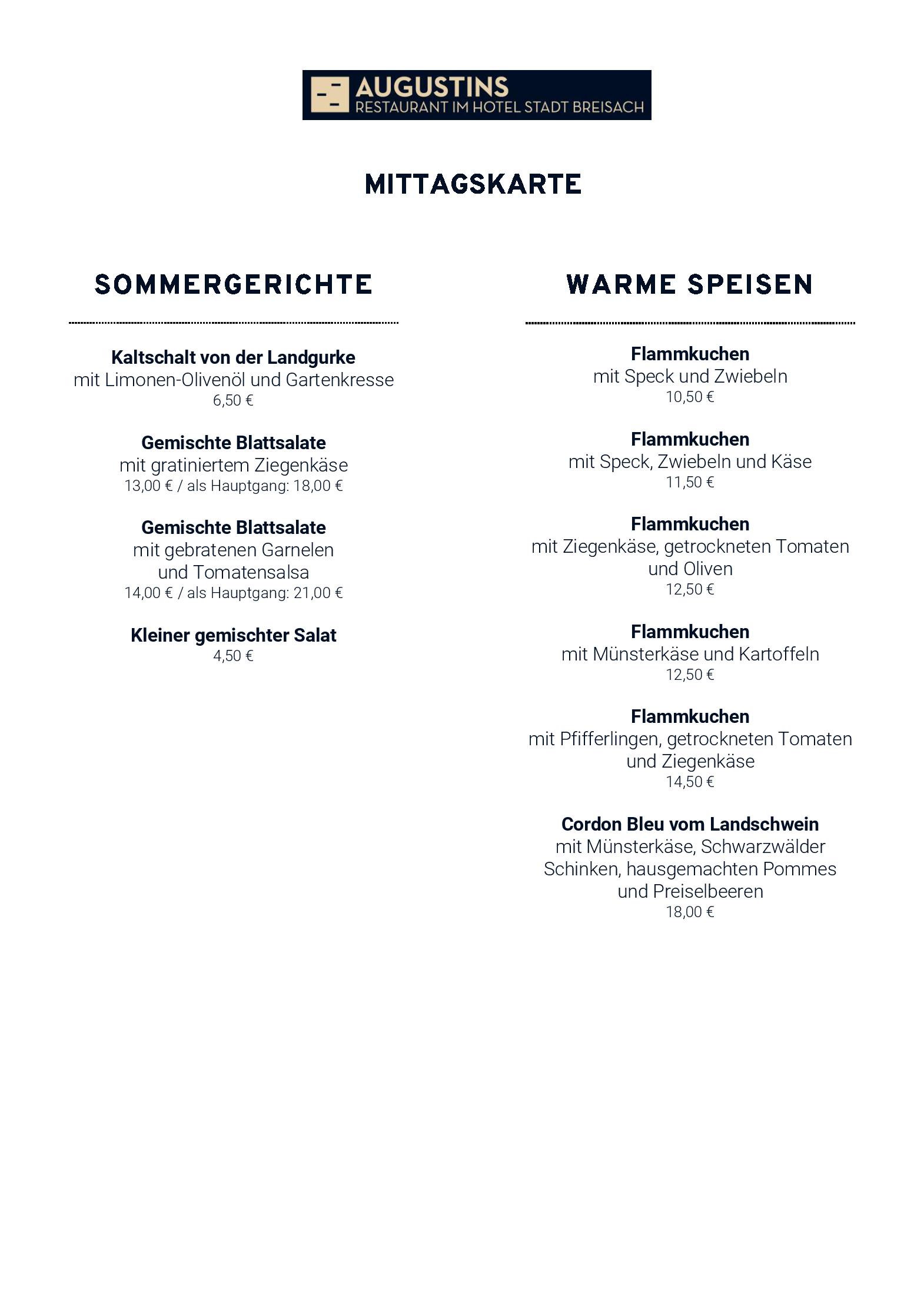 Mittagskarte, täglich 12:00 - 14:00 Uhr