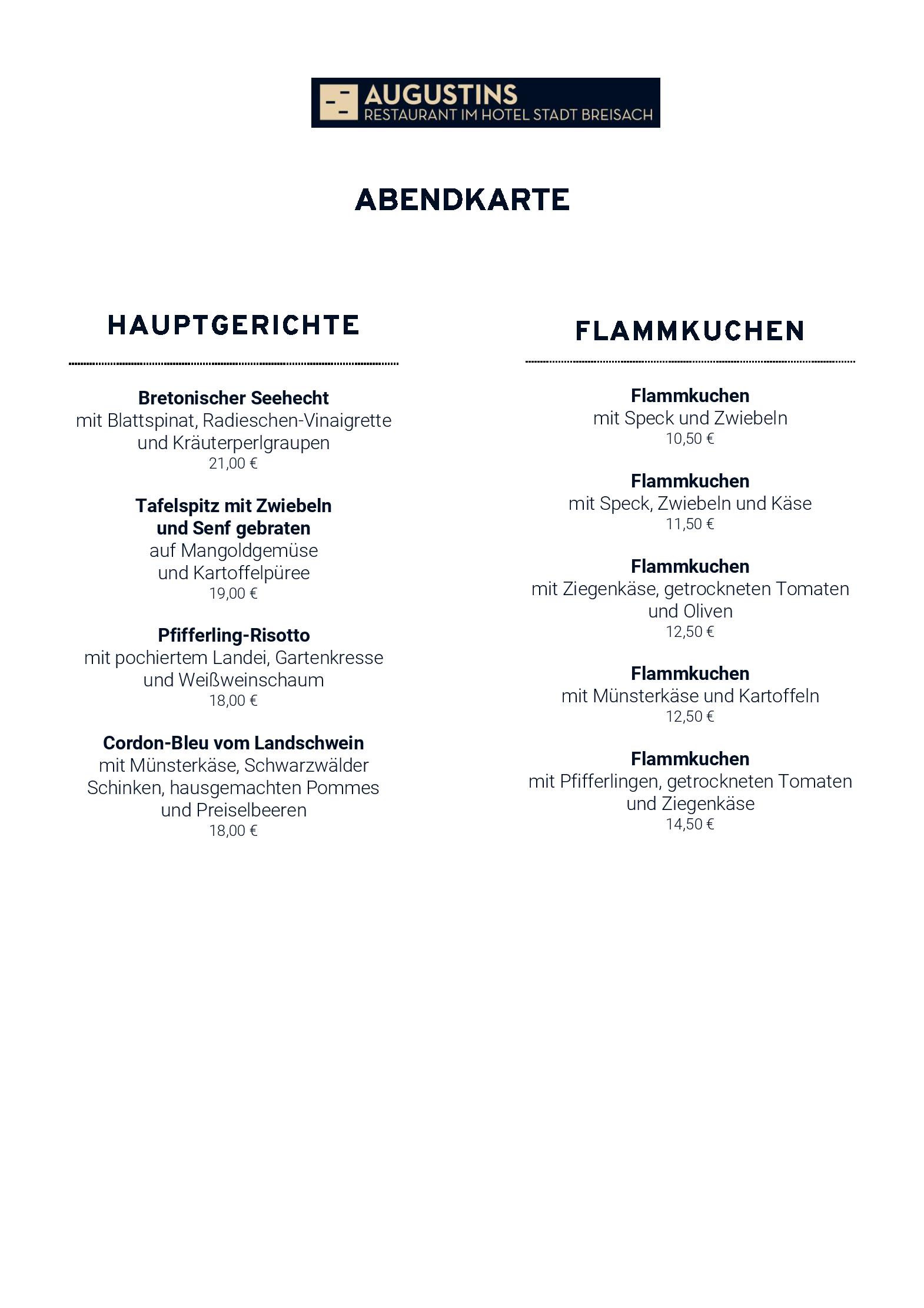 Abendkarte, täglich 18:00 - 21:30 Uhr