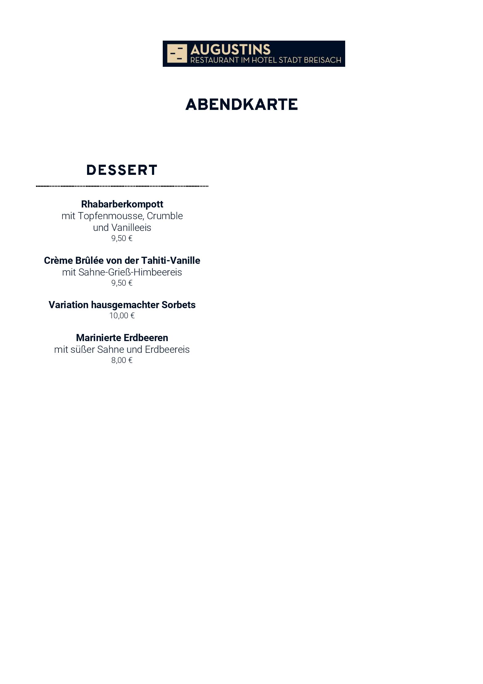 Abendkarte, täglich 18:00 - 21:30 Uhr