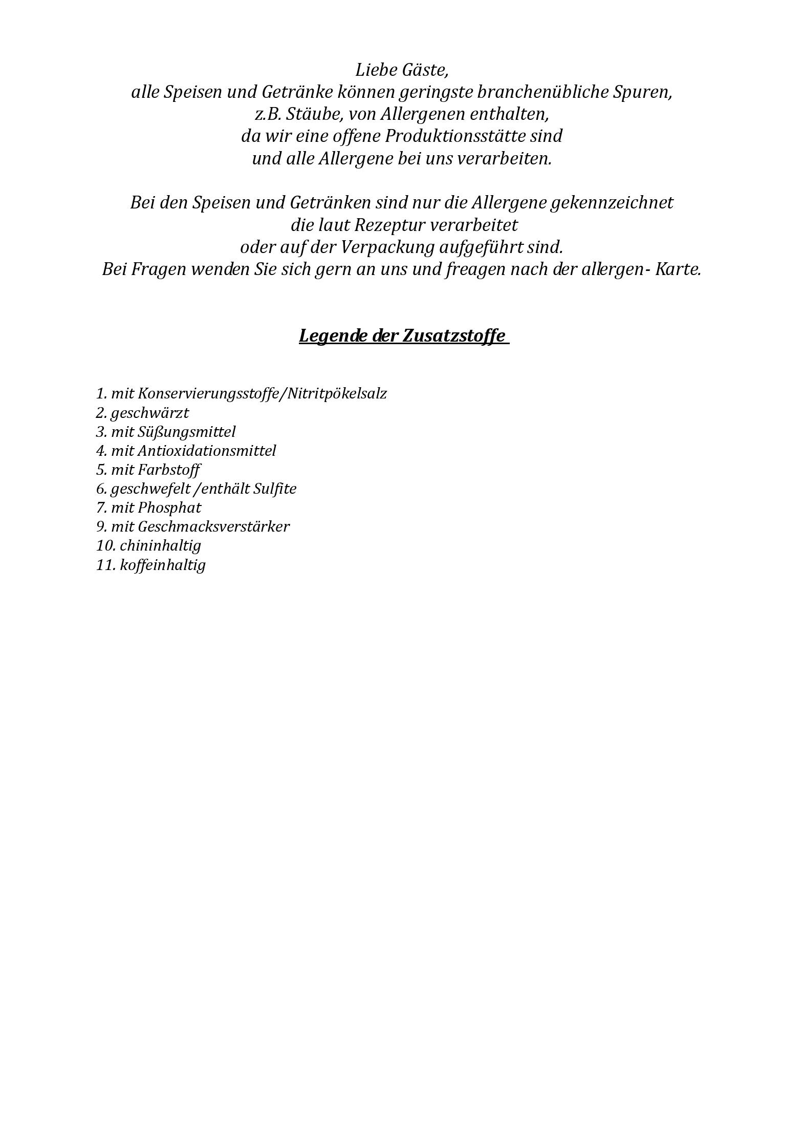 Speisekarte