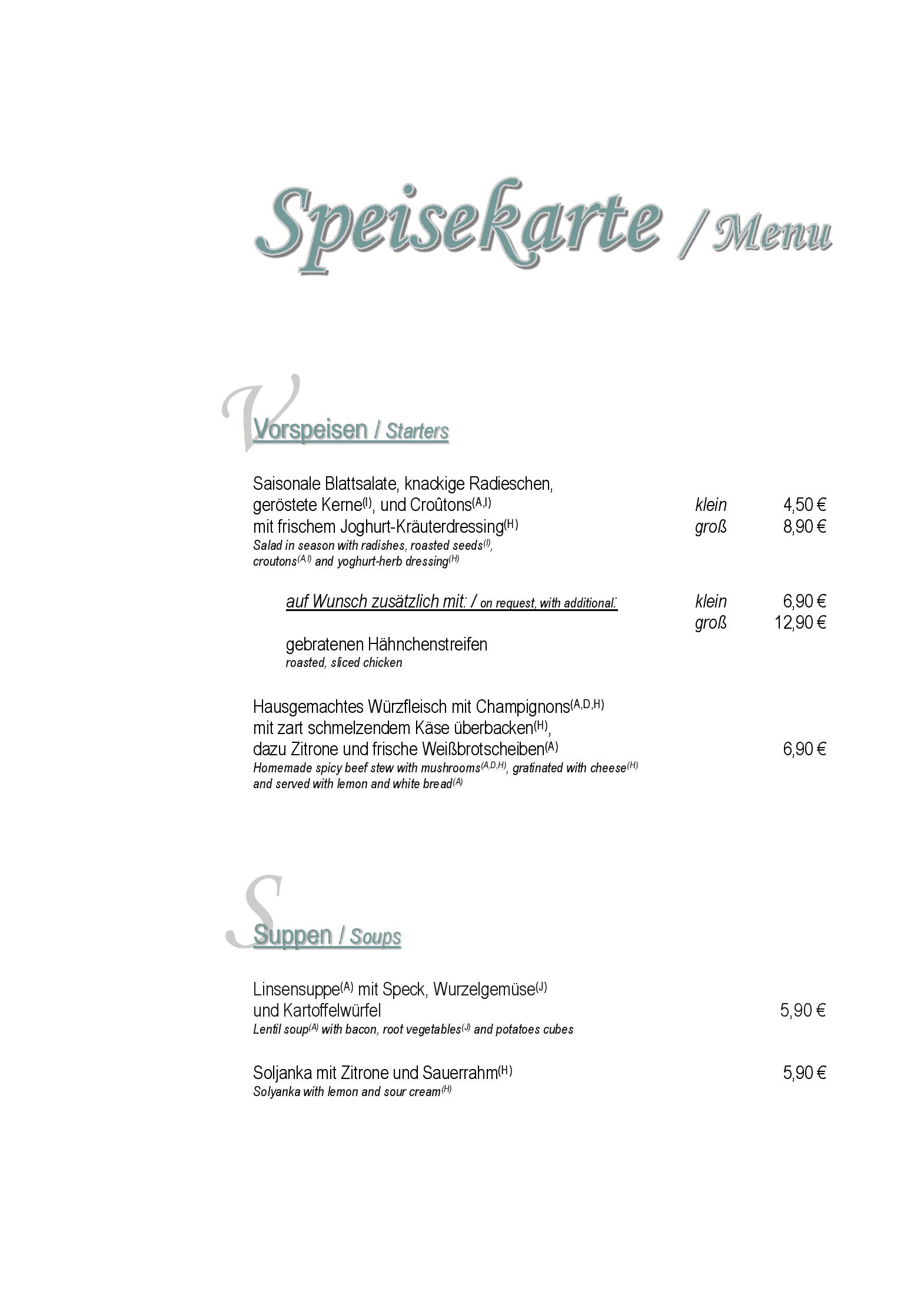 Speisekarte