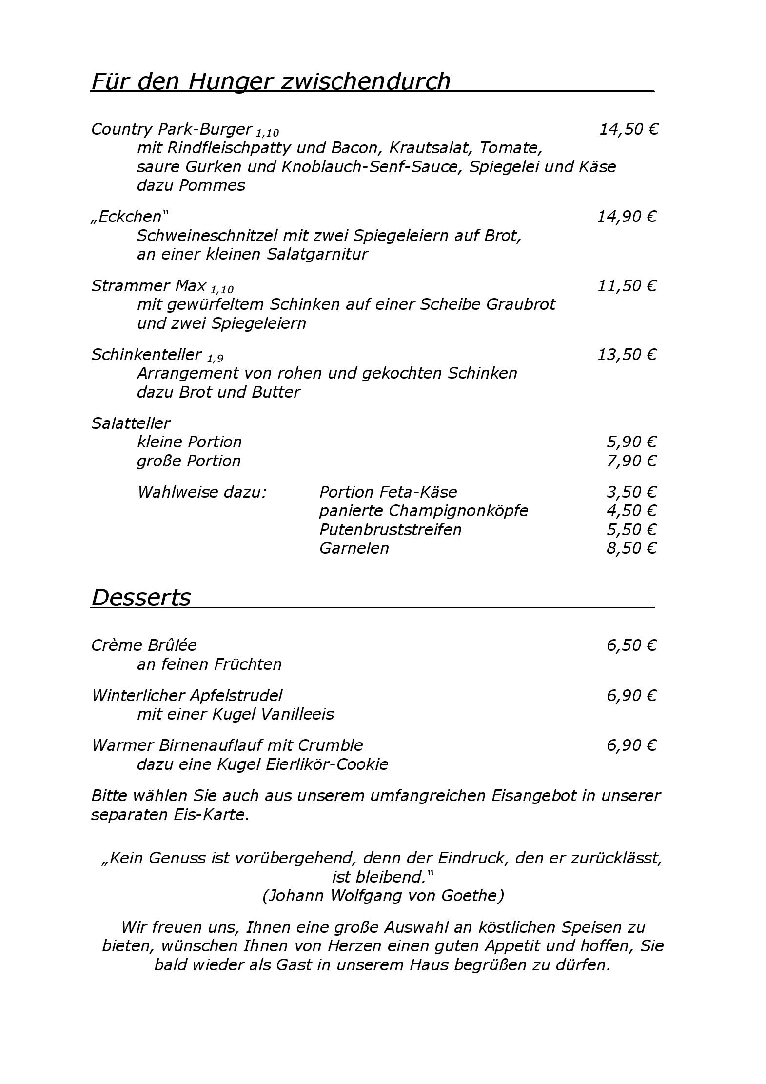 Speisekarte