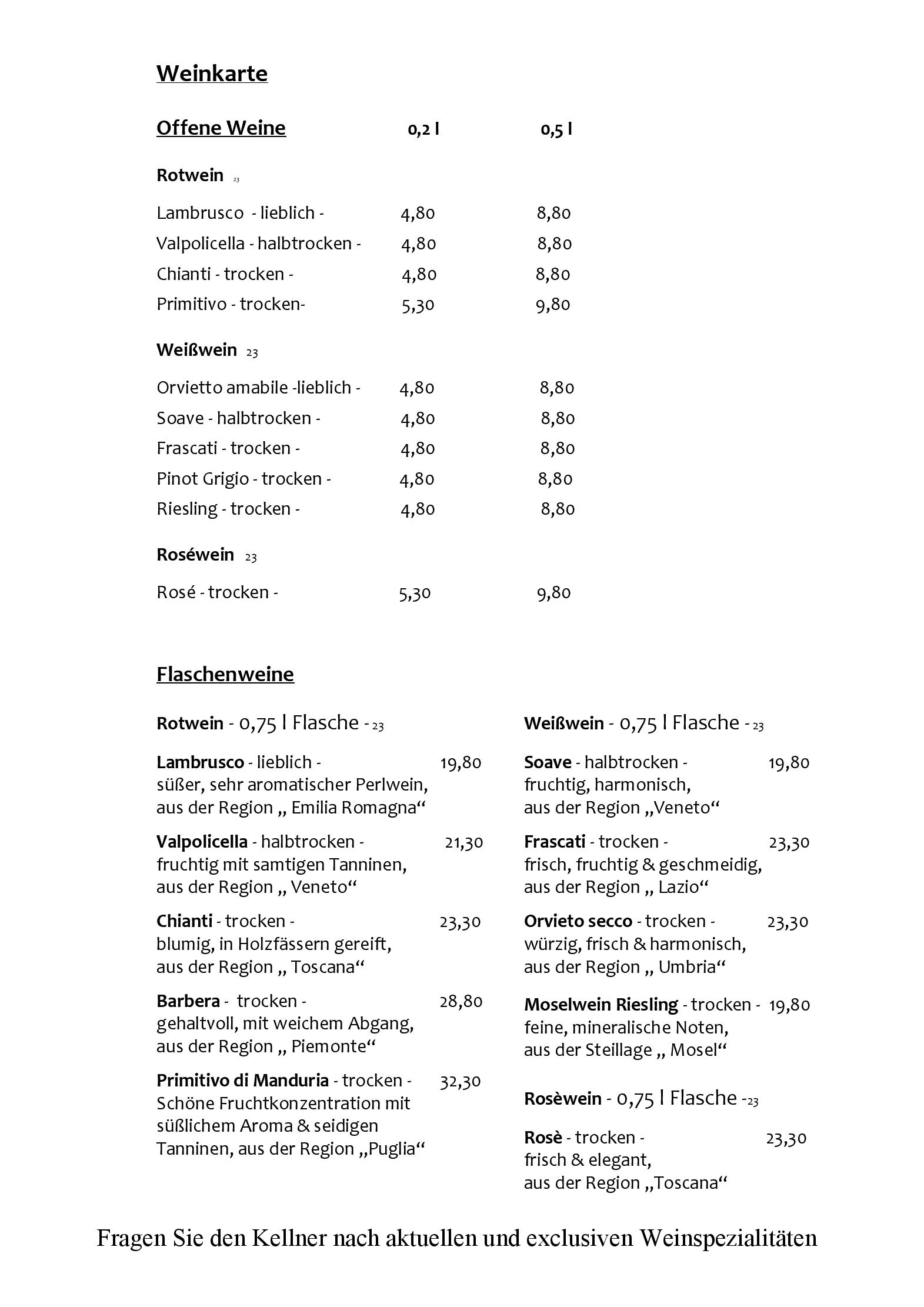 Speisekarte