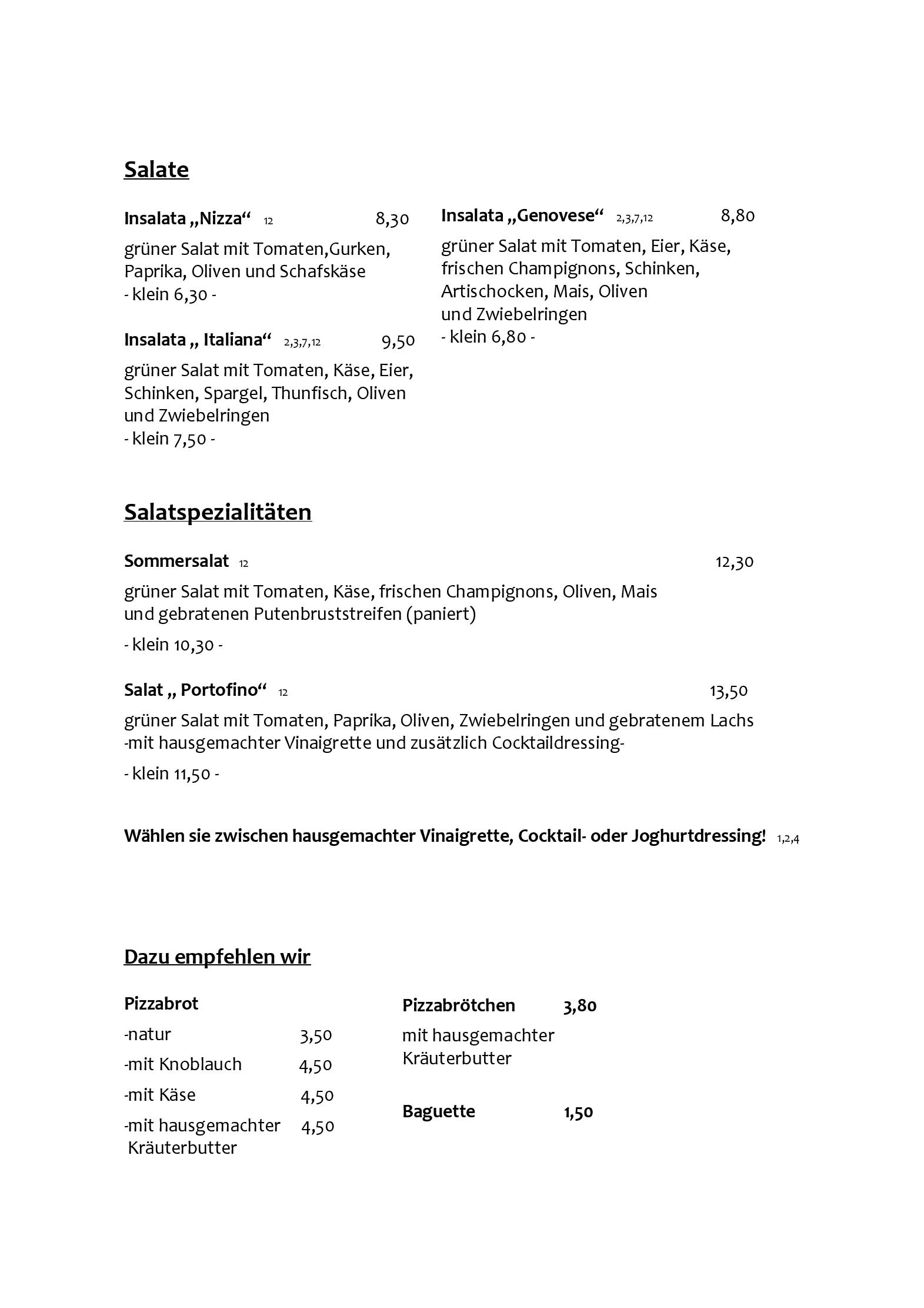 Speisekarte