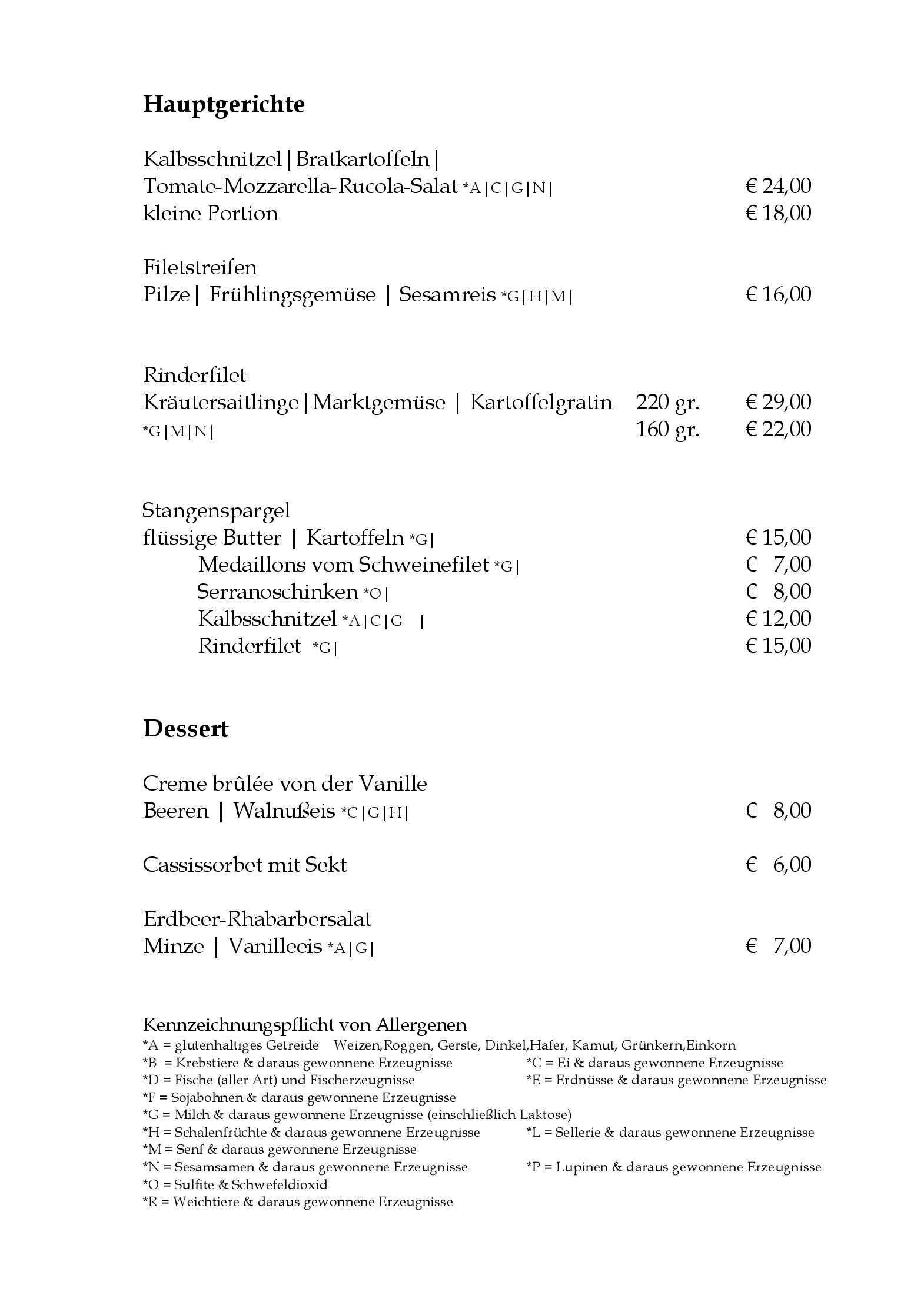Speisekarte