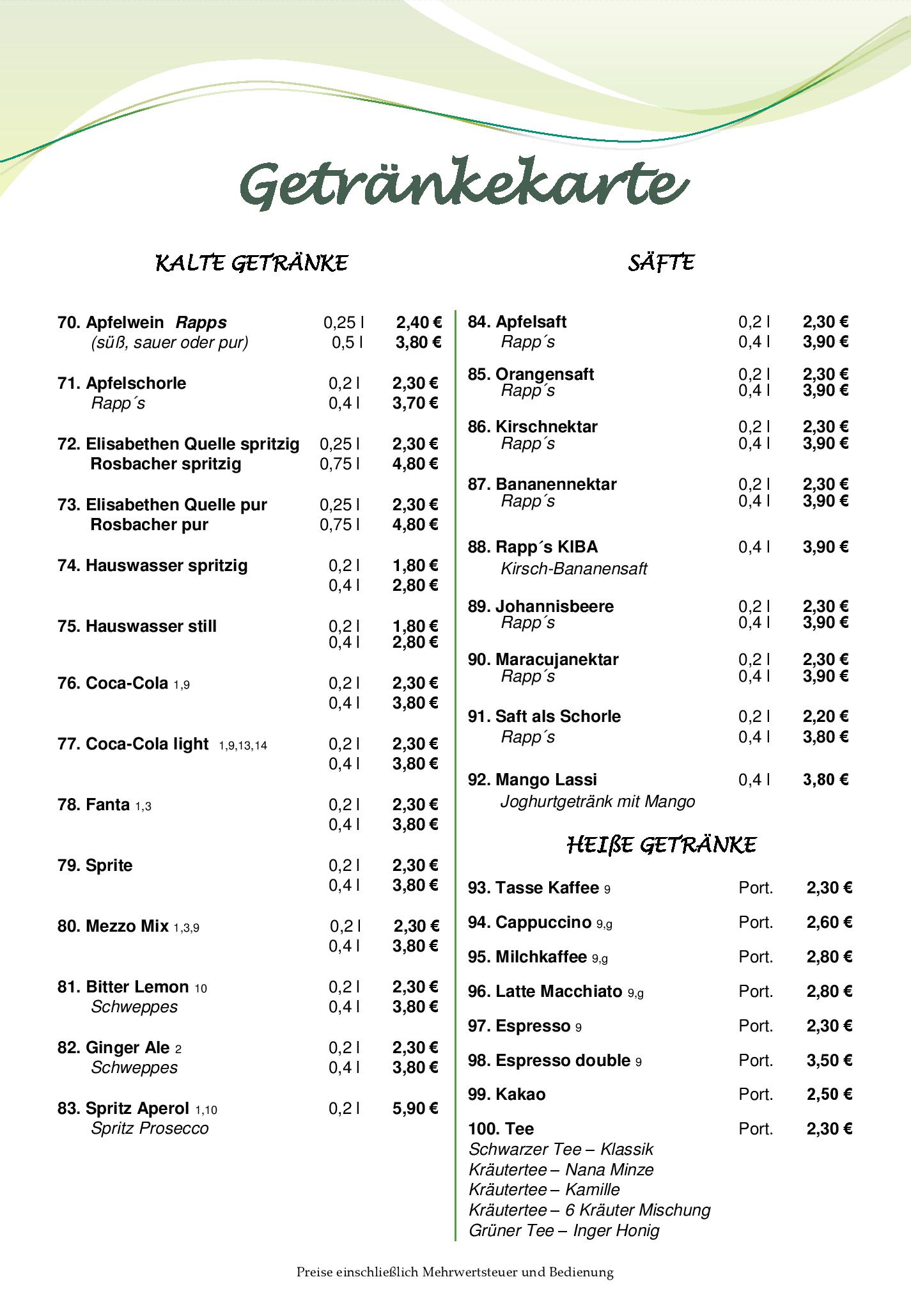 Speisekarte