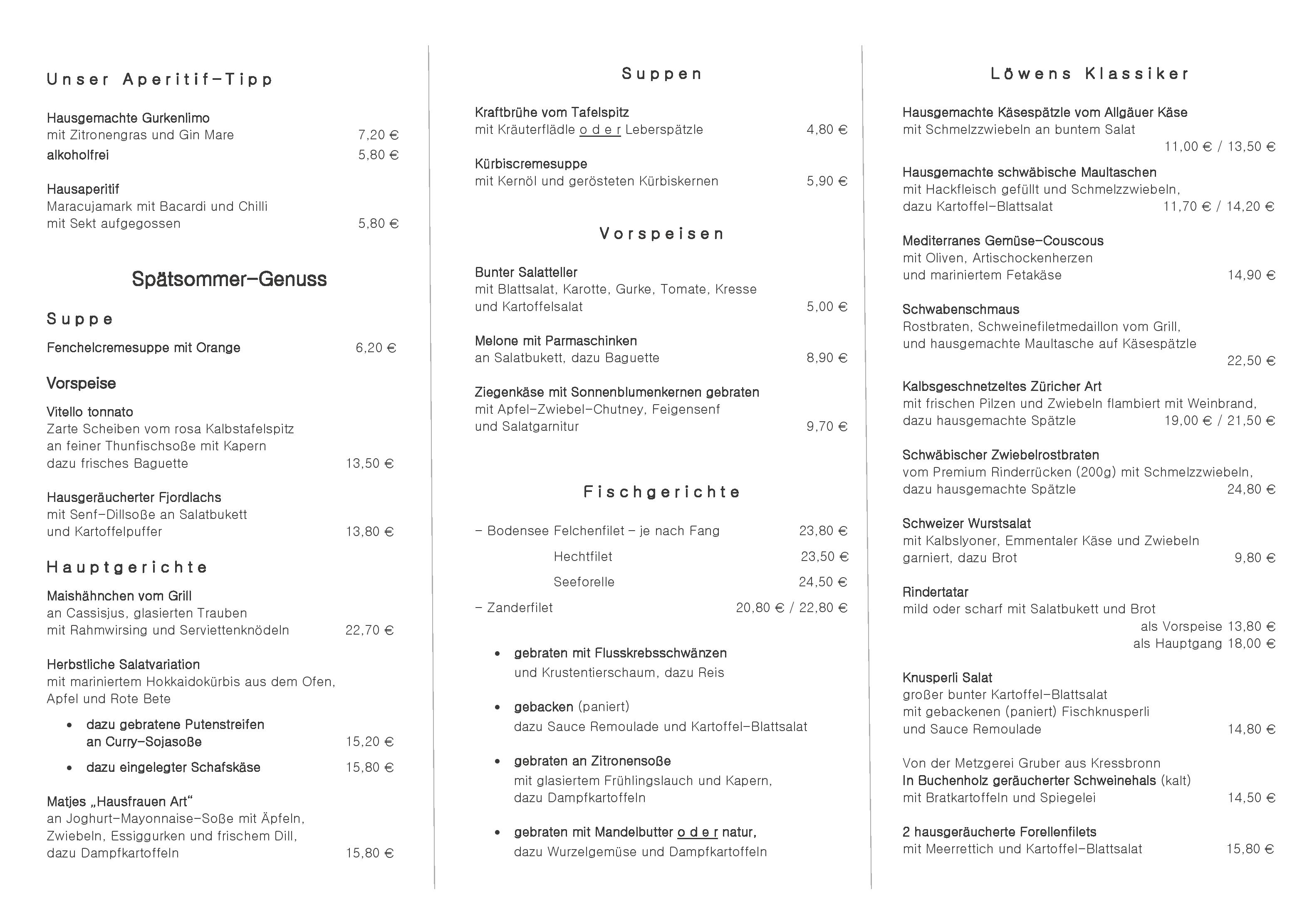 Speisekarte