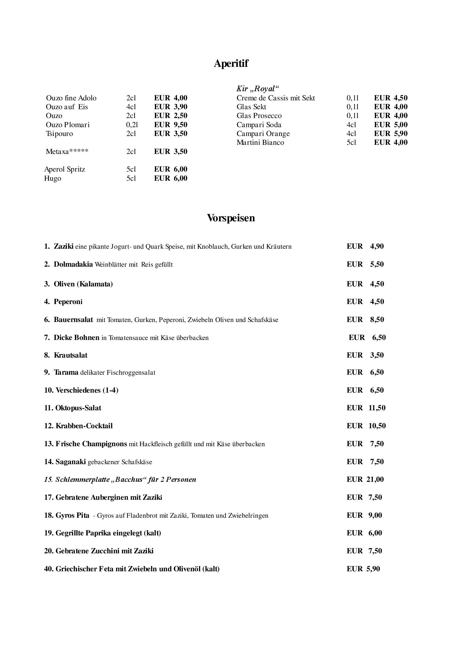 Speisekarte
