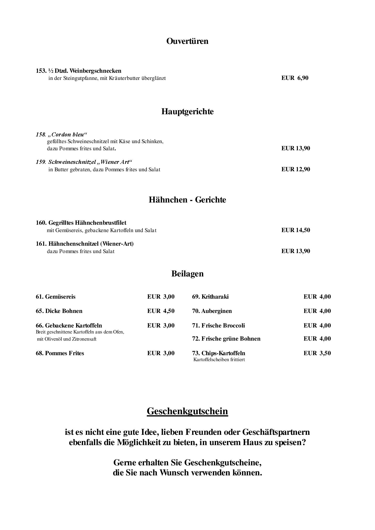 Speisekarte