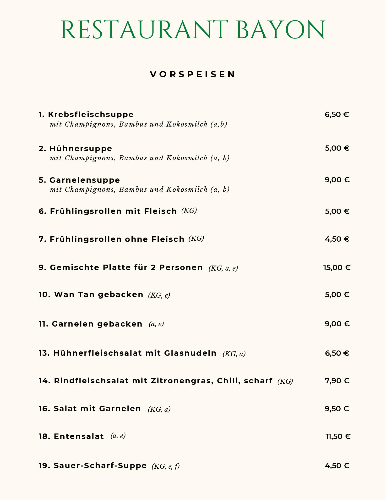 Speisekarte