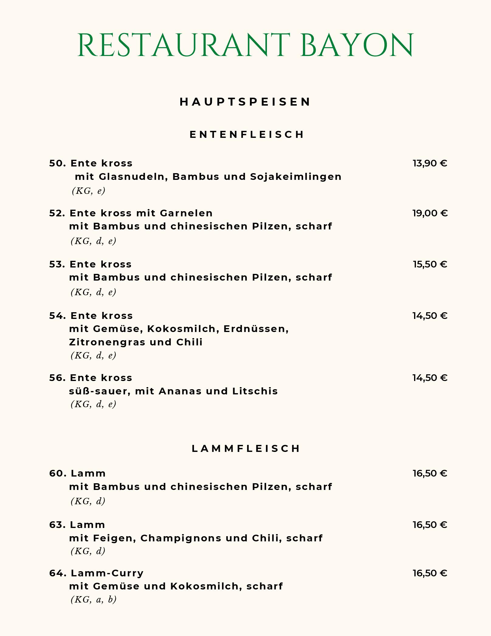 Speisekarte