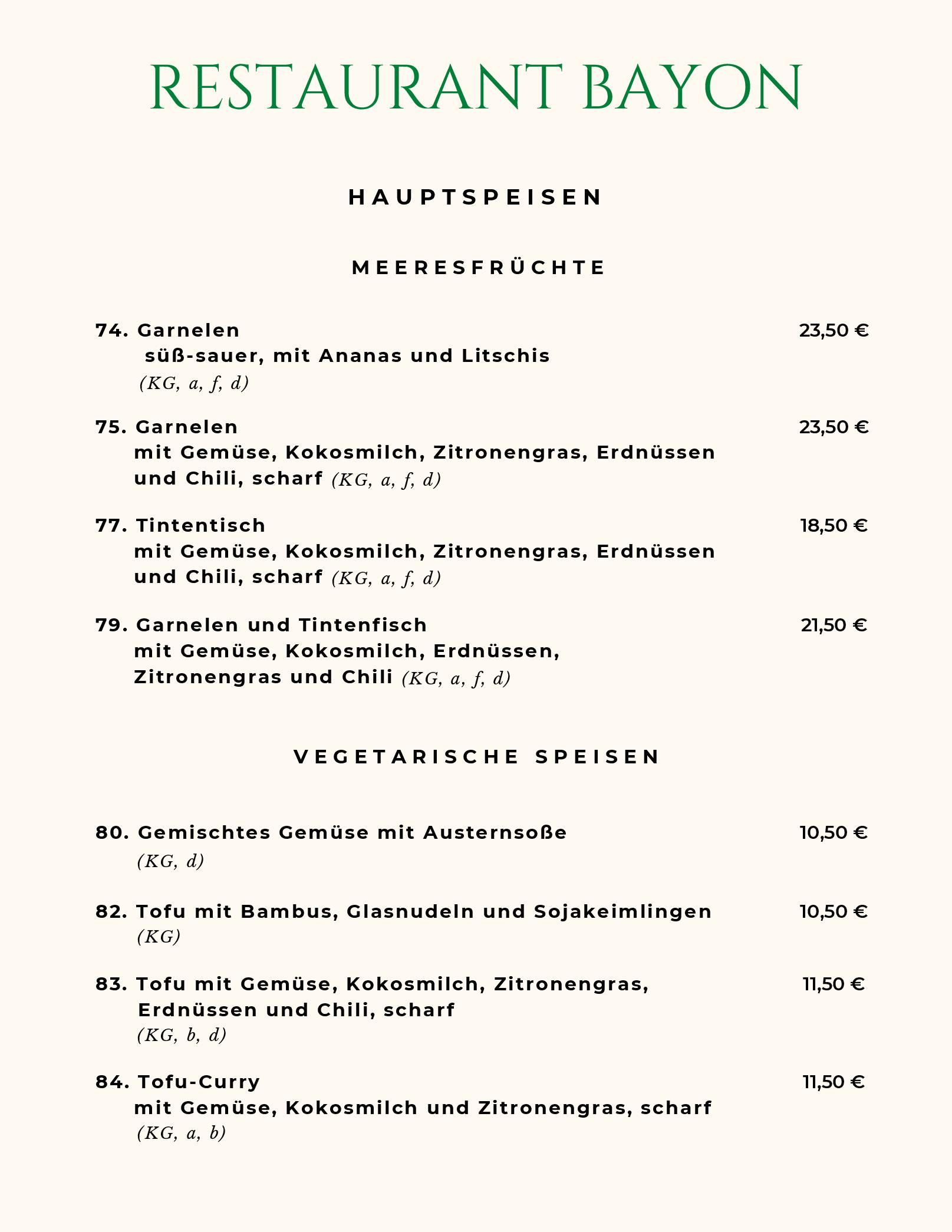 Speisekarte