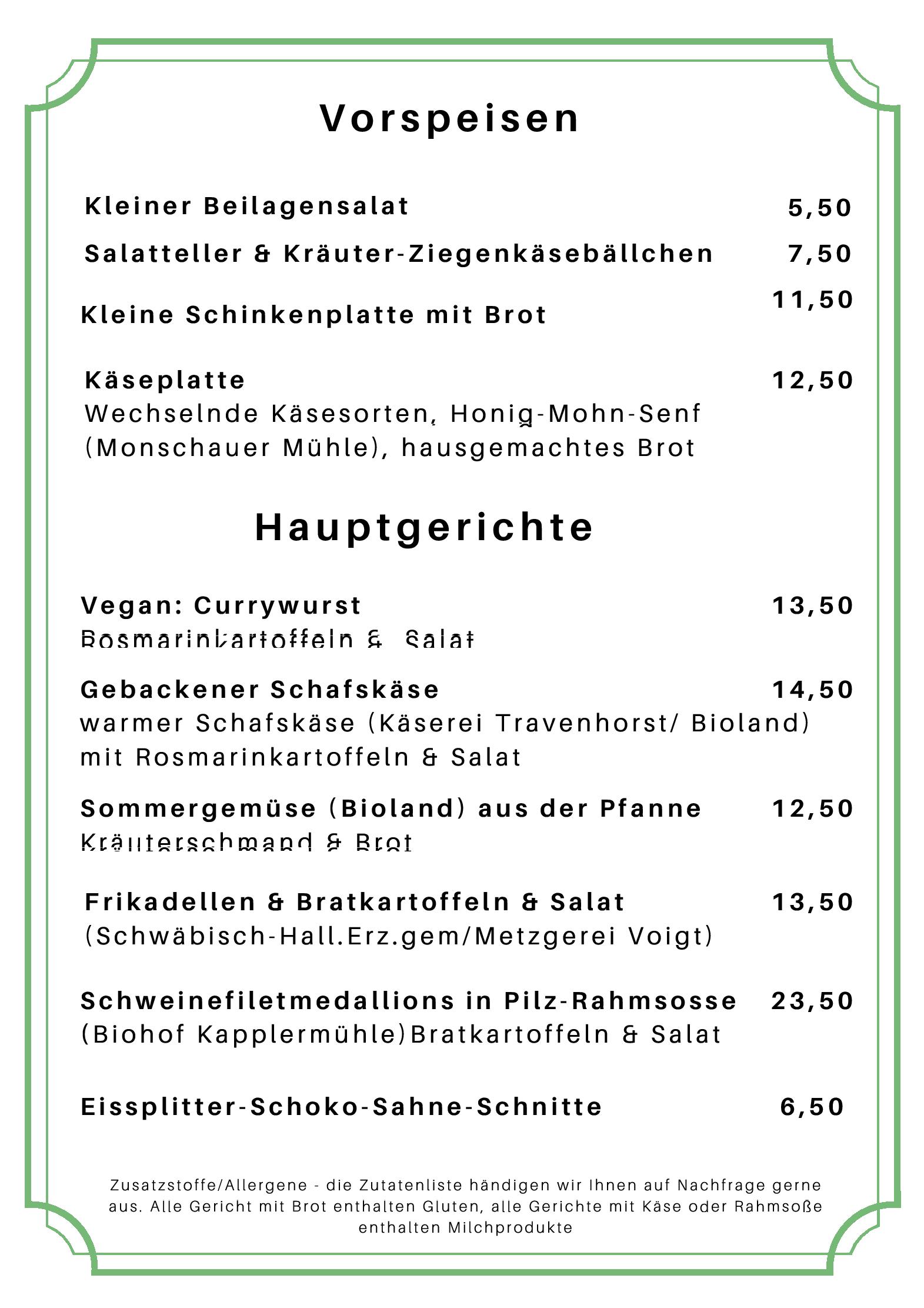 Speisekarte