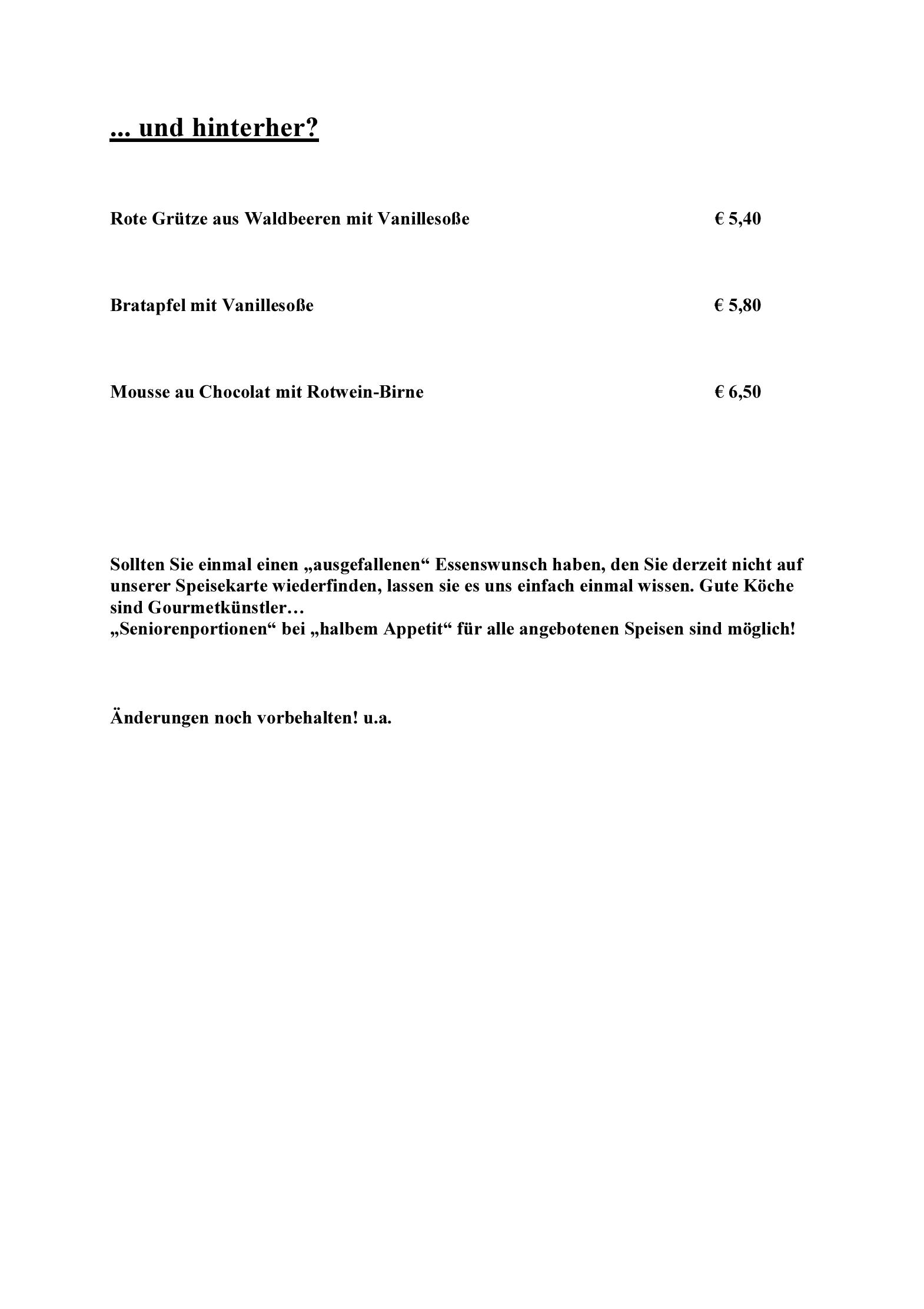 Speisekarte