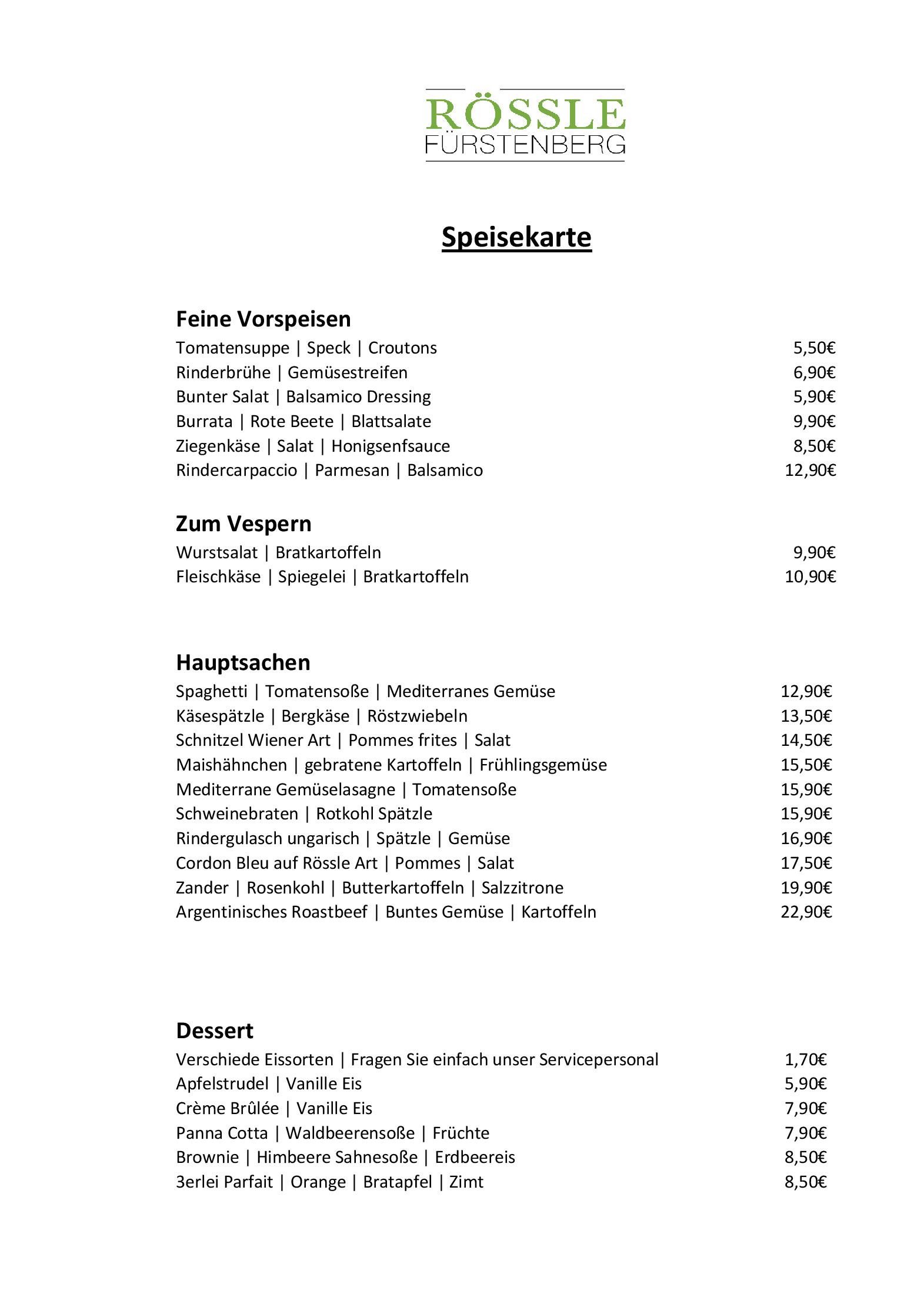 Speisekarte