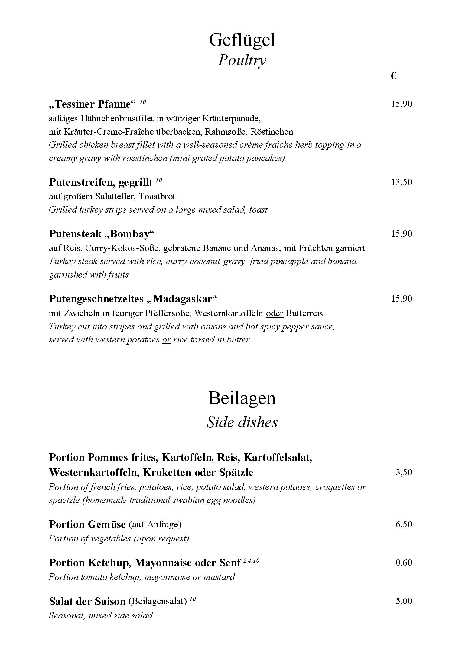 Speisekarte