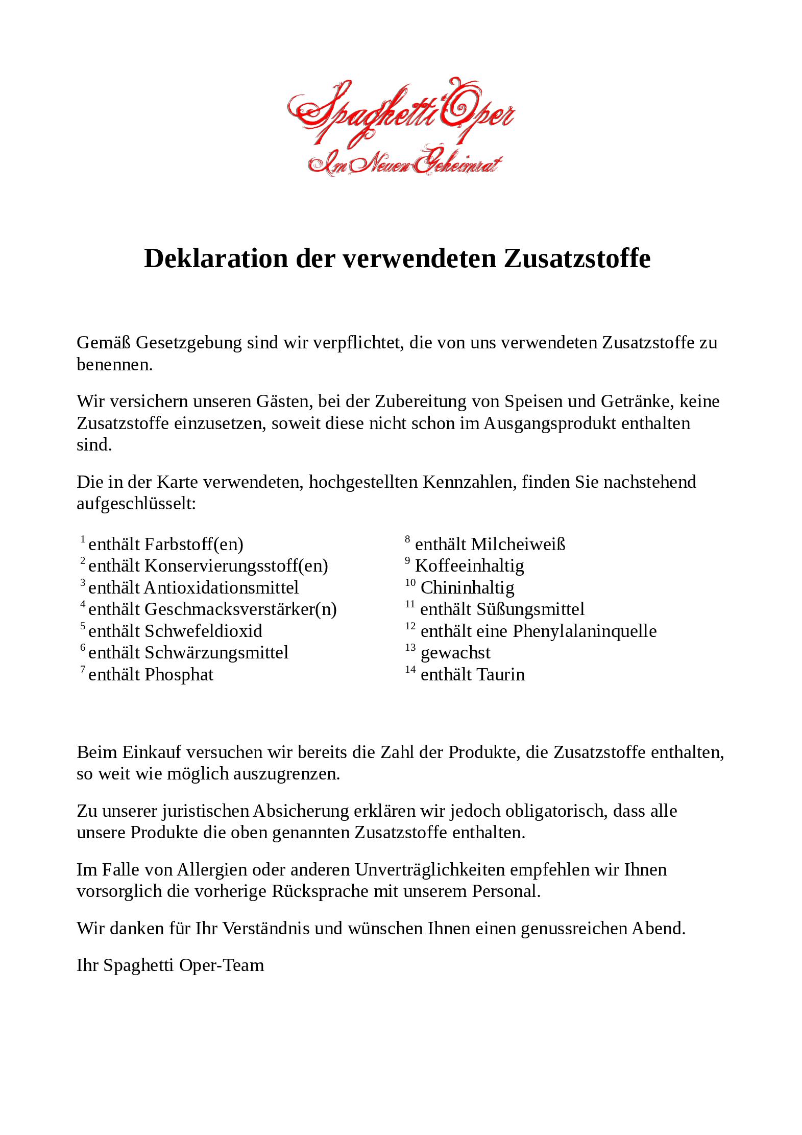 Speisekarte Stand Mai 2022