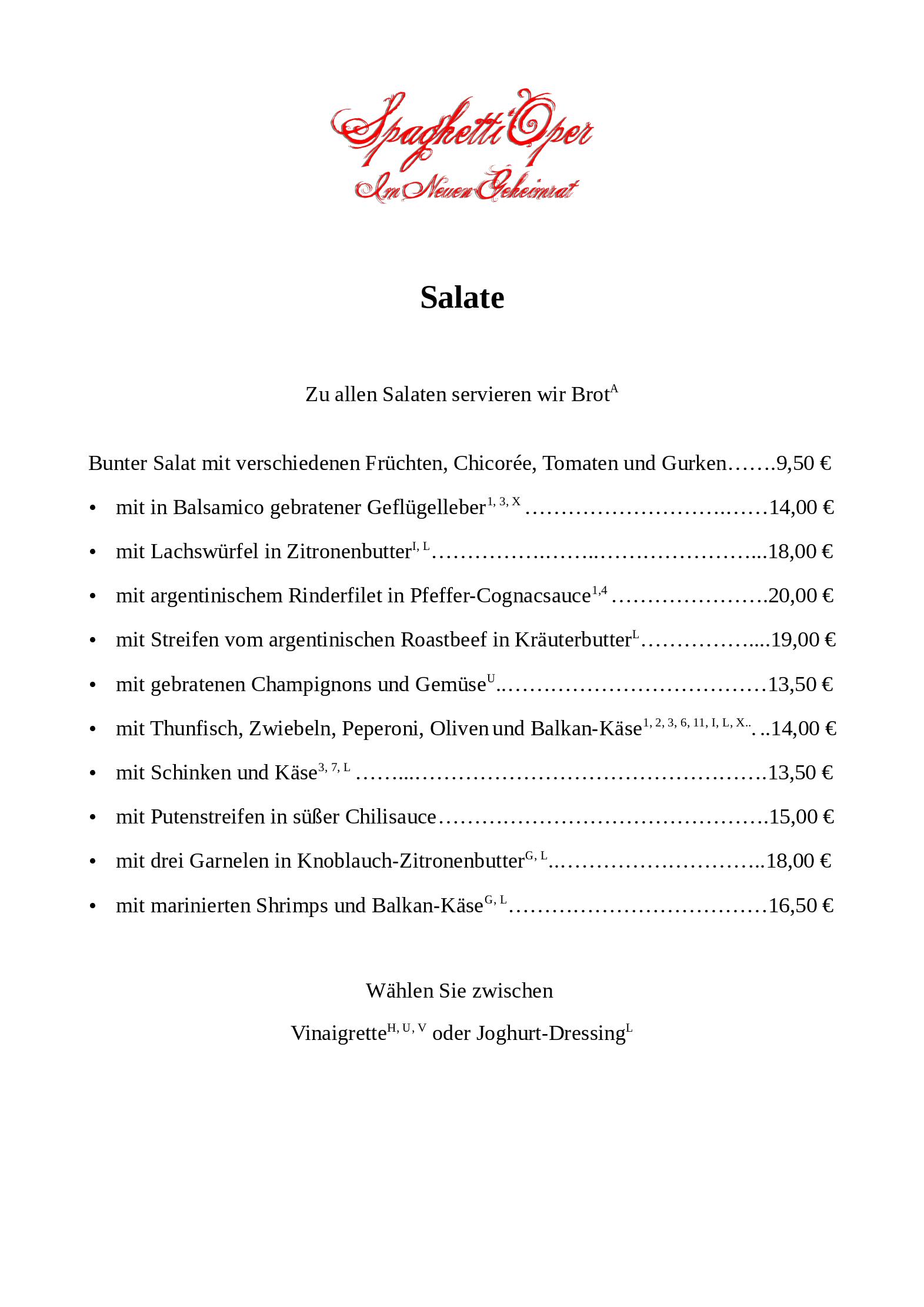 Speisekarte Stand Mai 2022