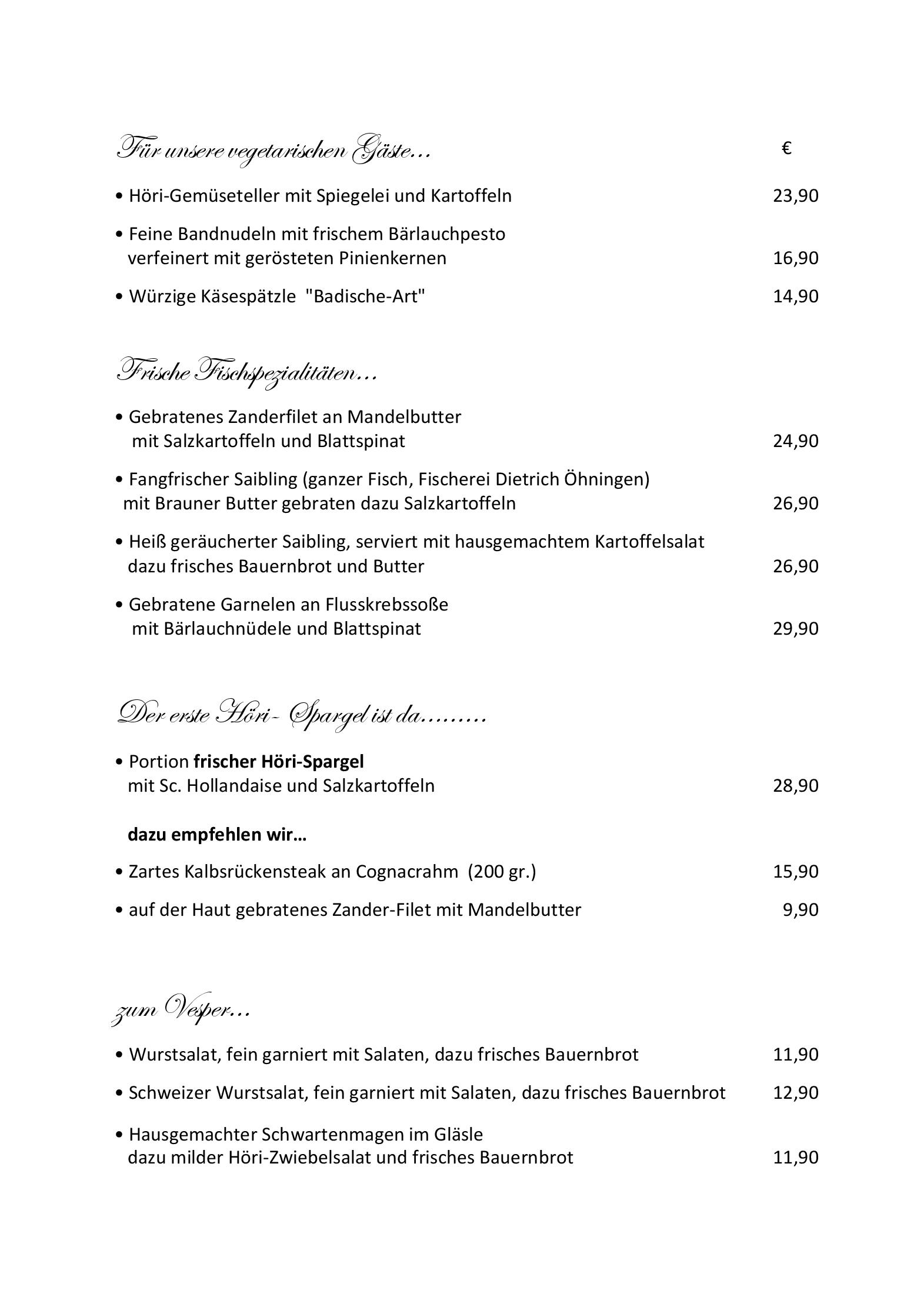 Speisekarte