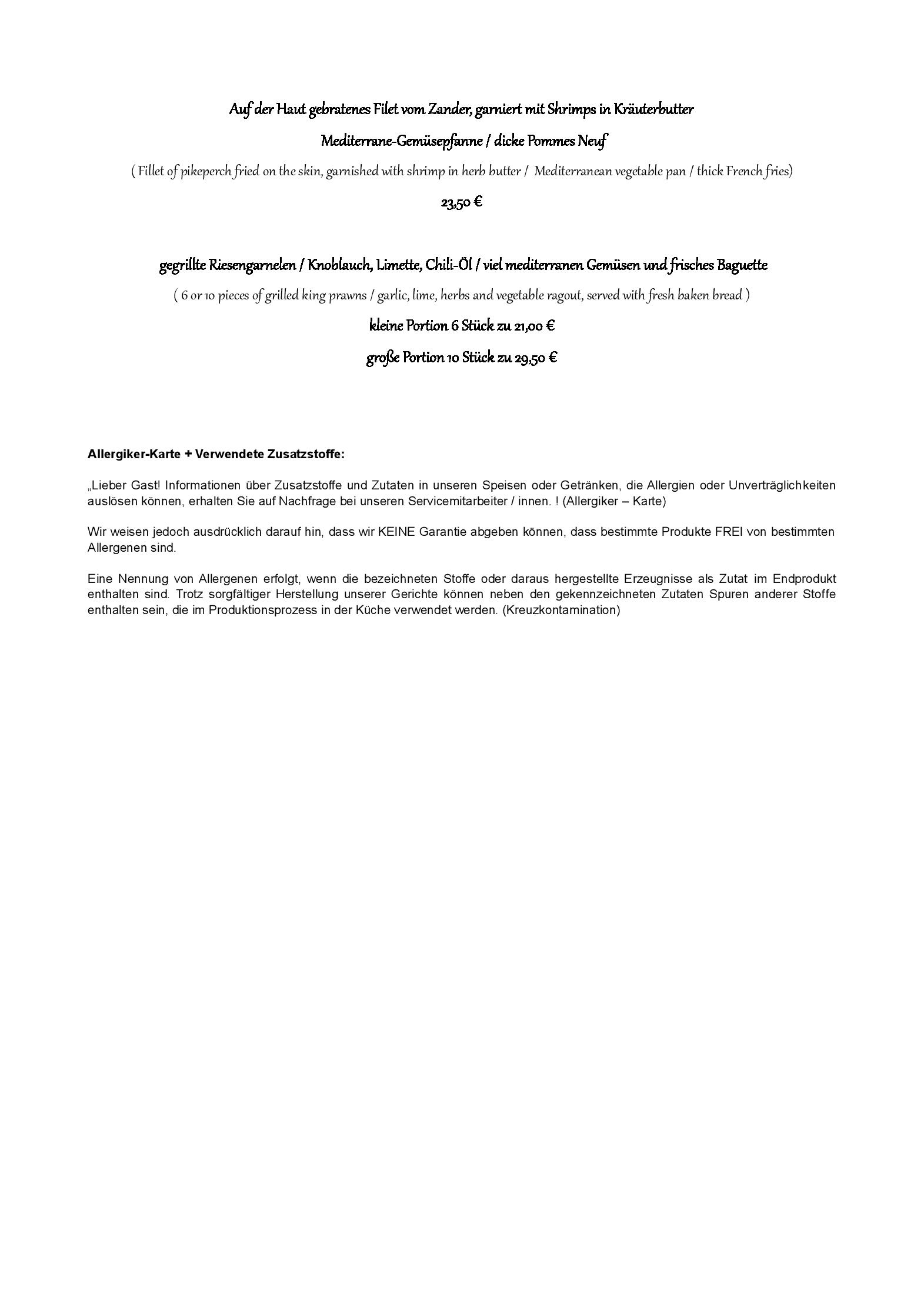 Speisekarte