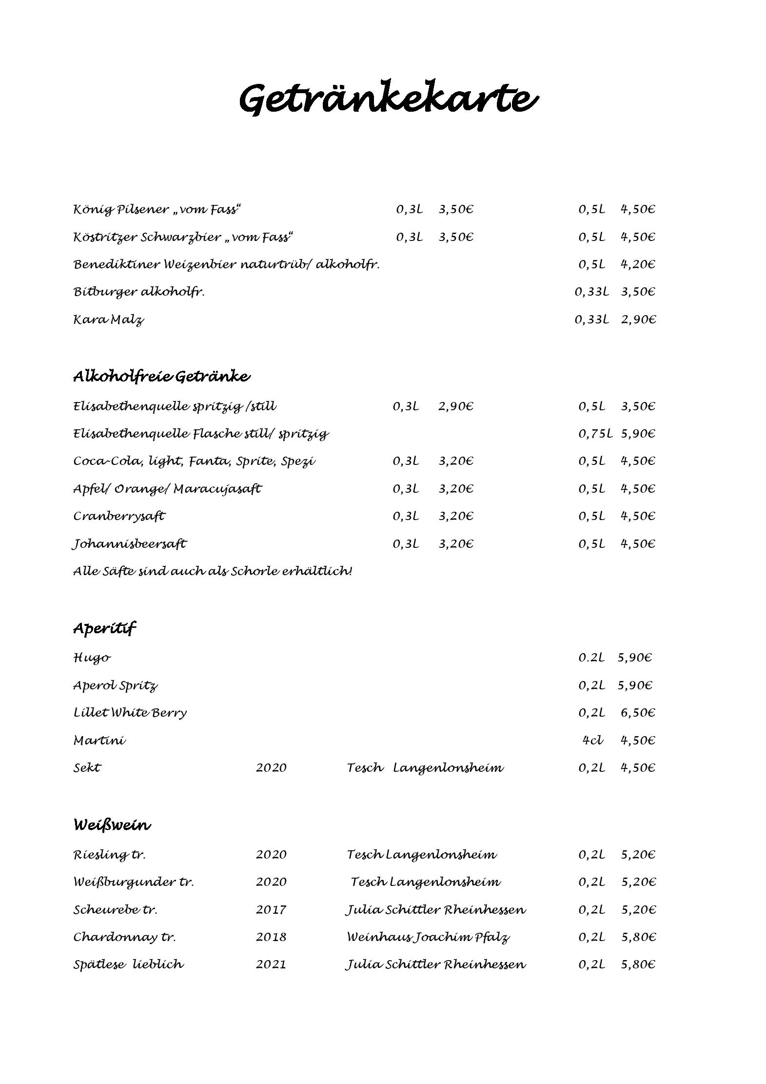 Getränkekarte