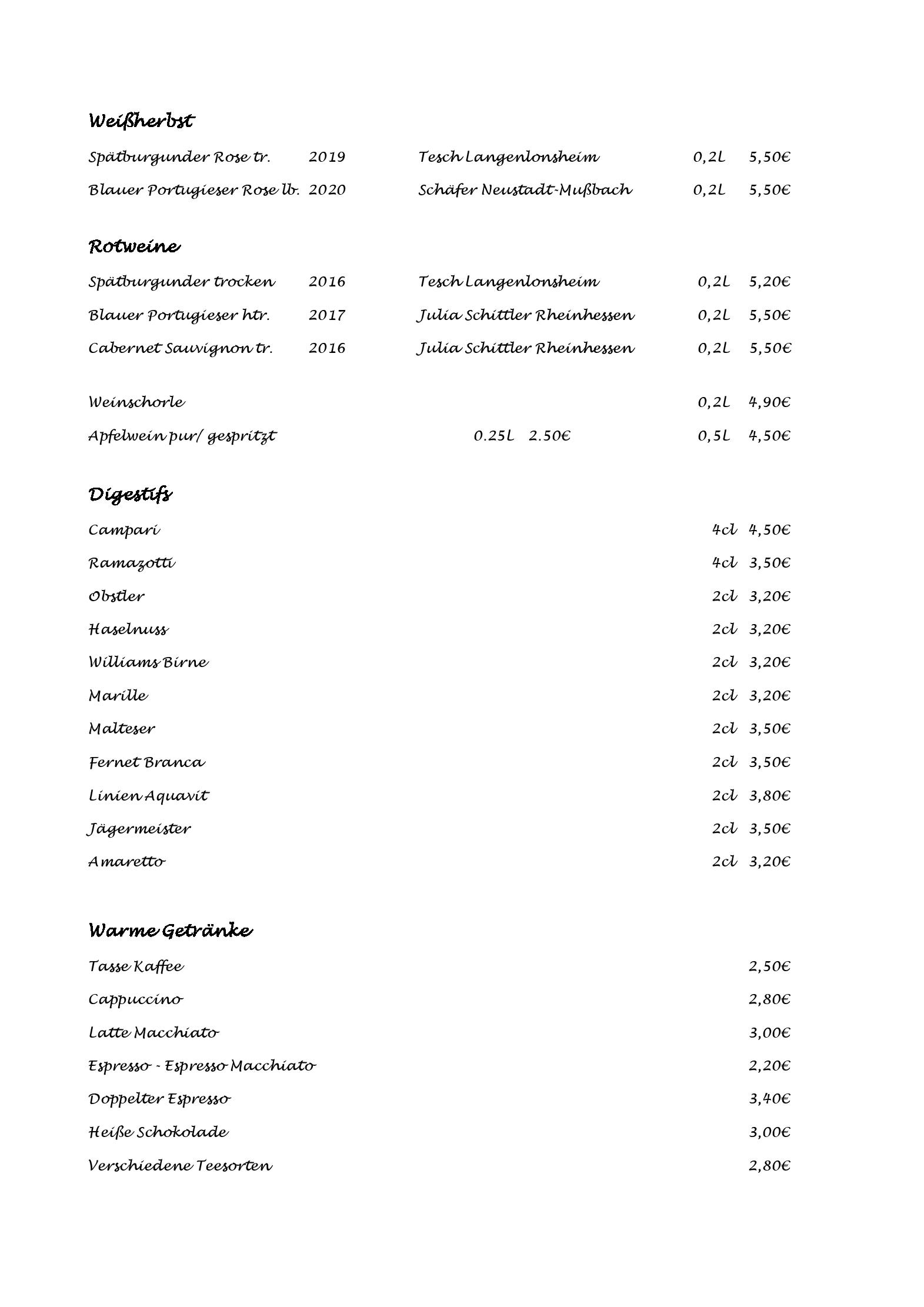 Getränkekarte
