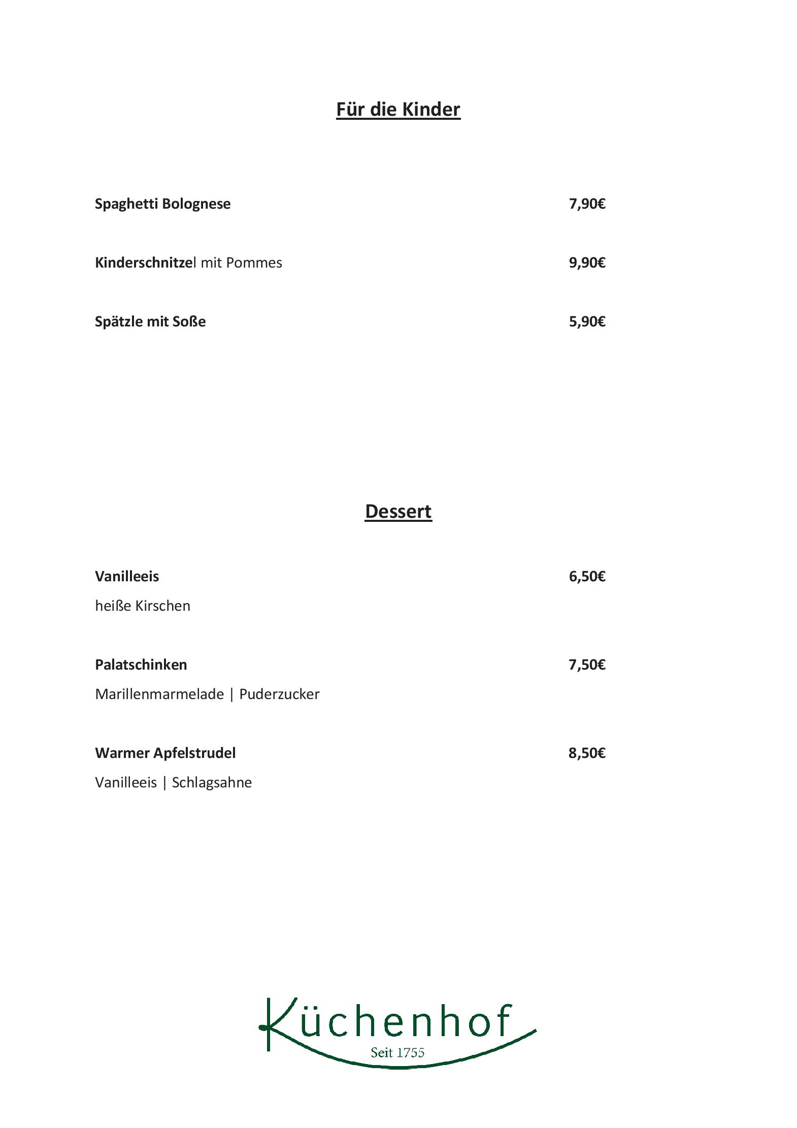 Speisekarte