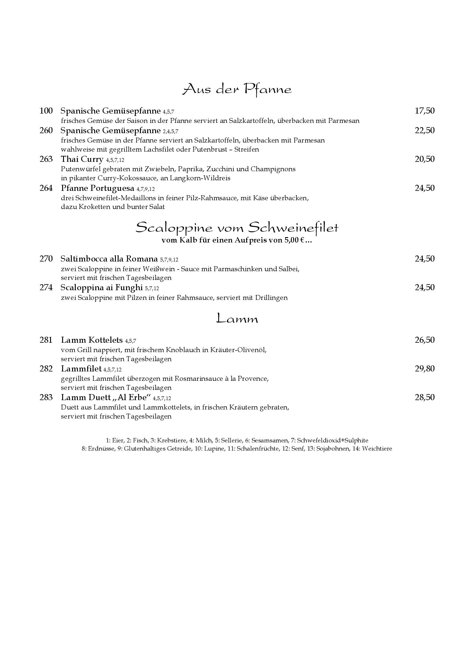Speisekarte