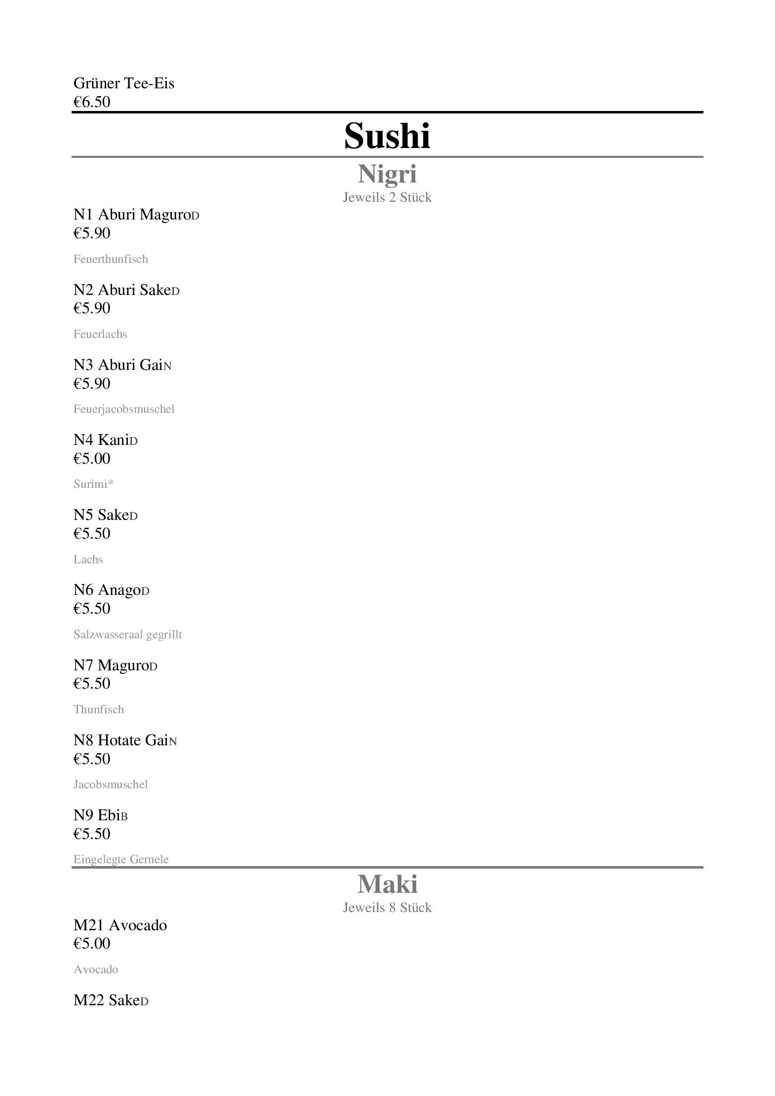 Speisekarte