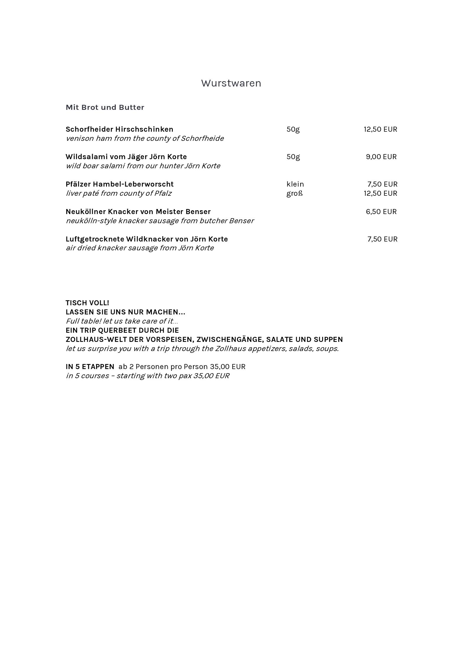 Speisekarte