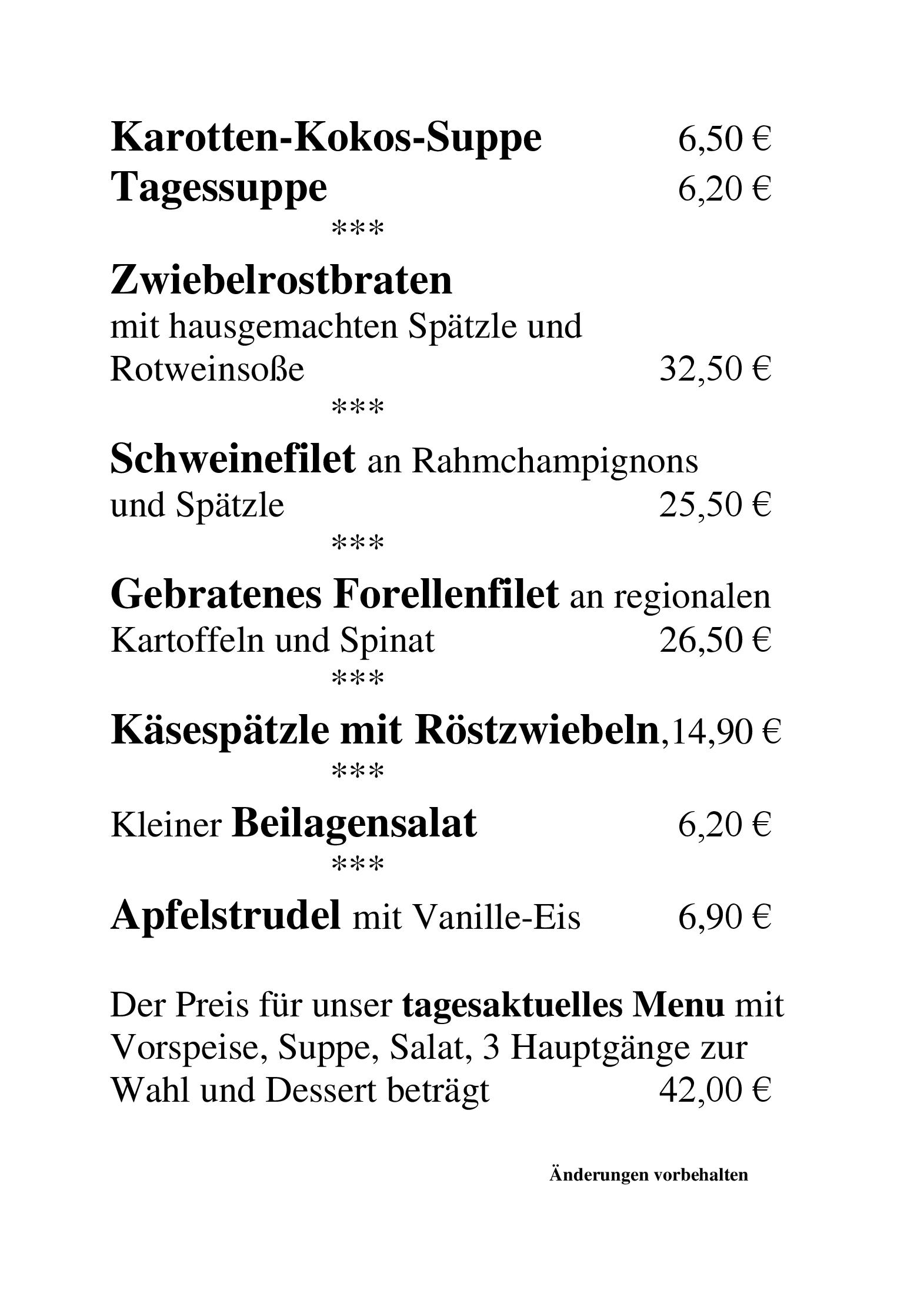 Speisekarte