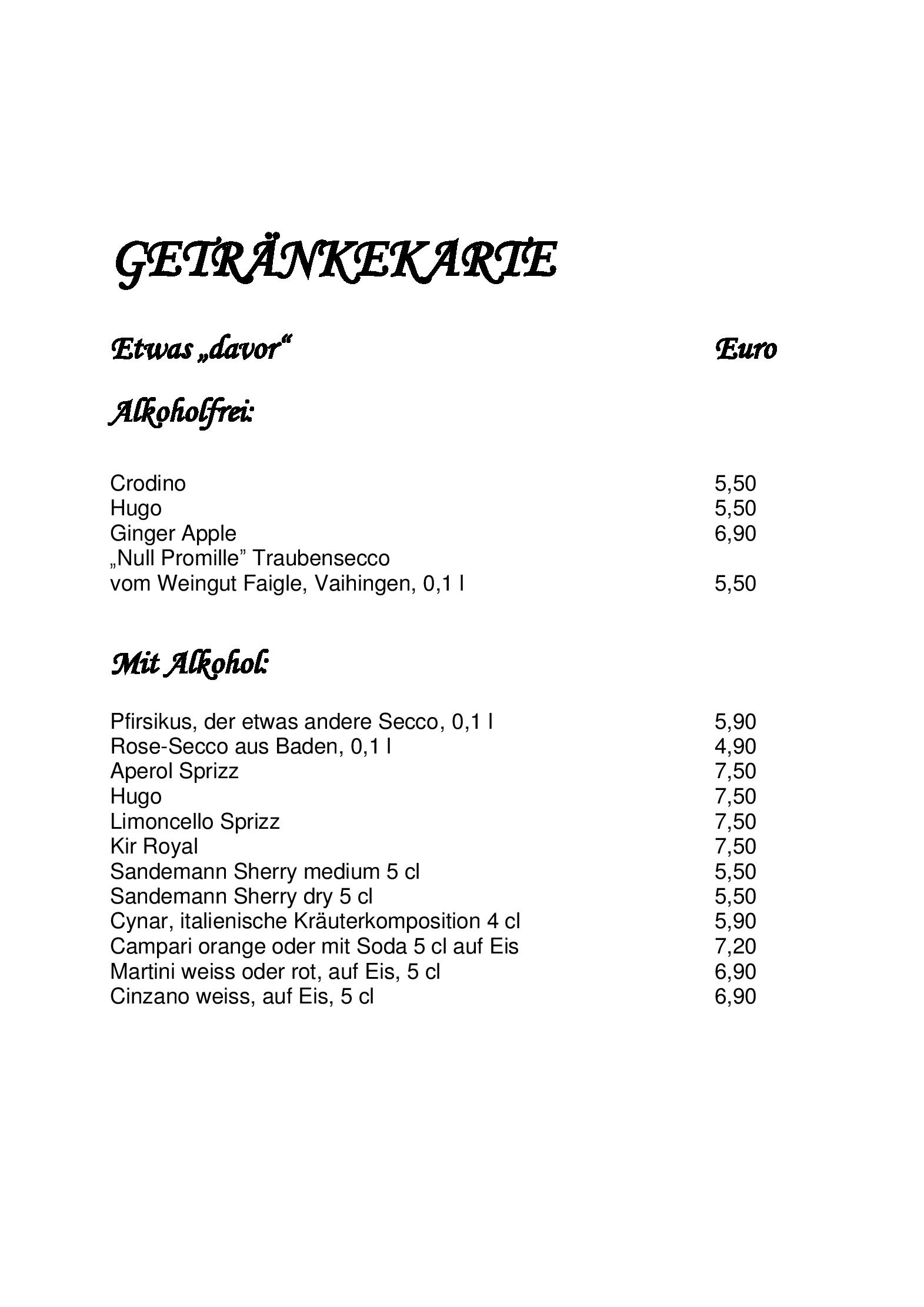 Speisekarte